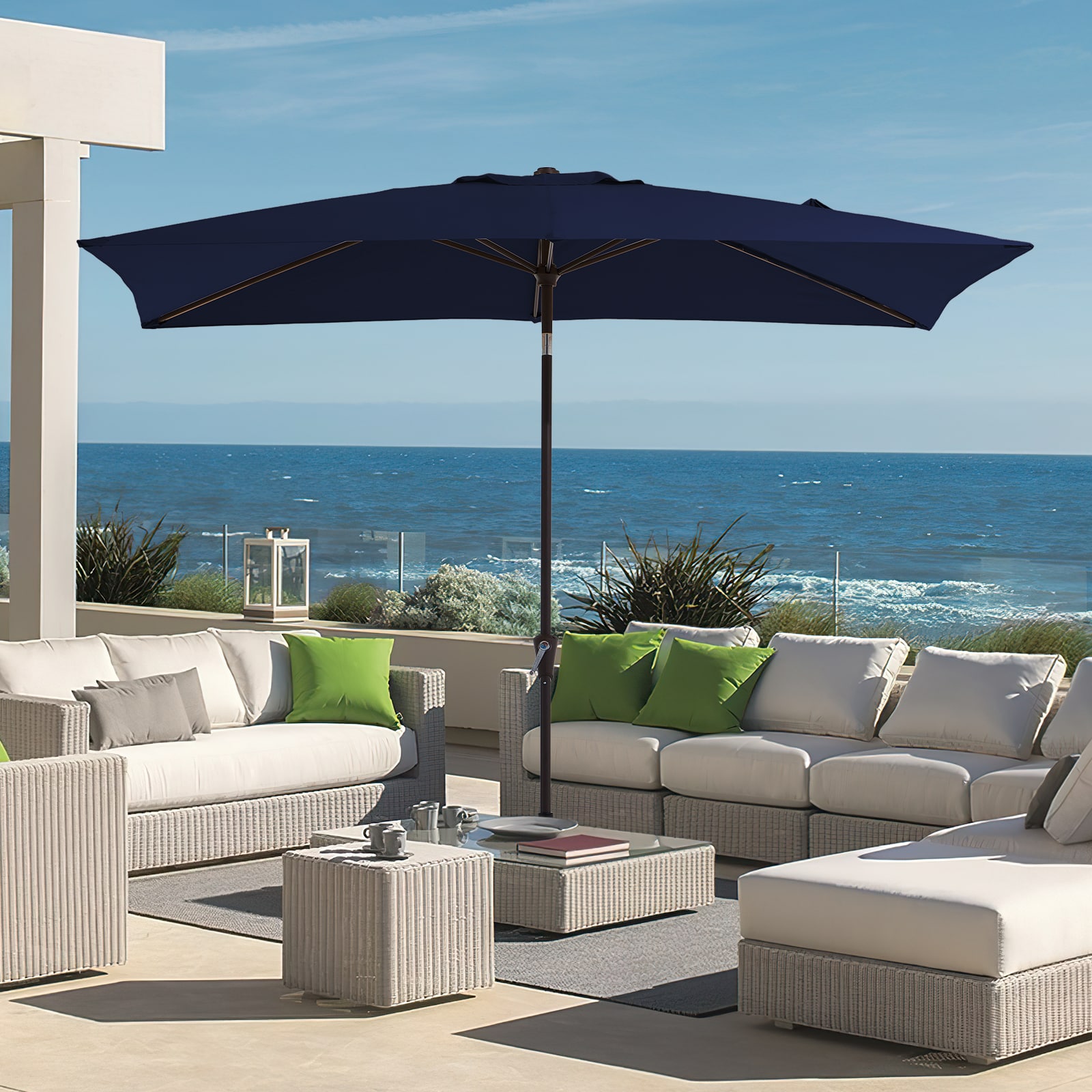 JEAREY JE-QTZZS-6.5X10FT-NA 6.5-ft Steel Navy Push-button Tilt Market Patio Umbrella