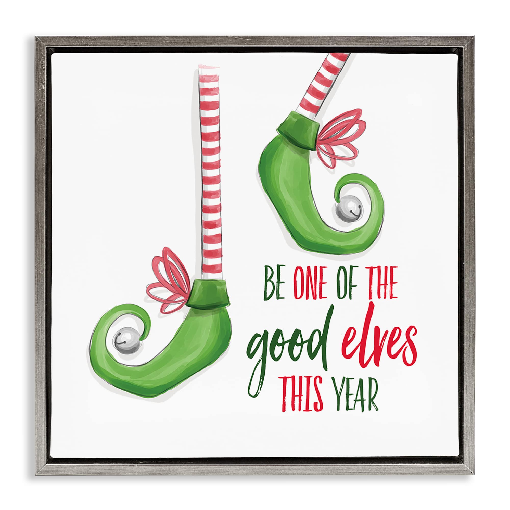Stupell Industries BT-522-FFL-17X17 Festive Be A Good Elf Gray Framed Floater Canvas Wall Art By Dogwood Portfolio 18 x 18