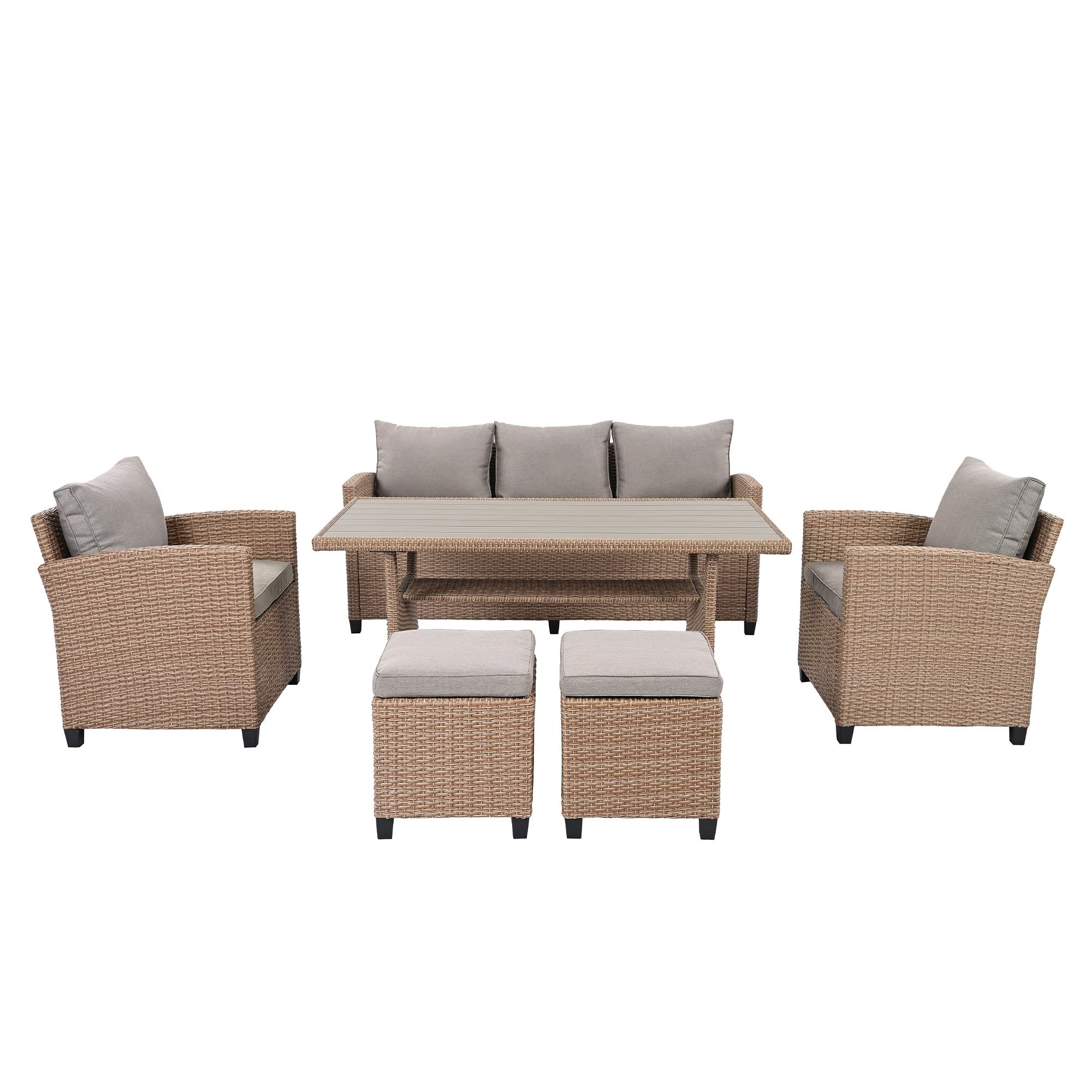 Bybafun YA0100328 Wicker Outdoor Sectional with Gray Cushions and Steel Frame