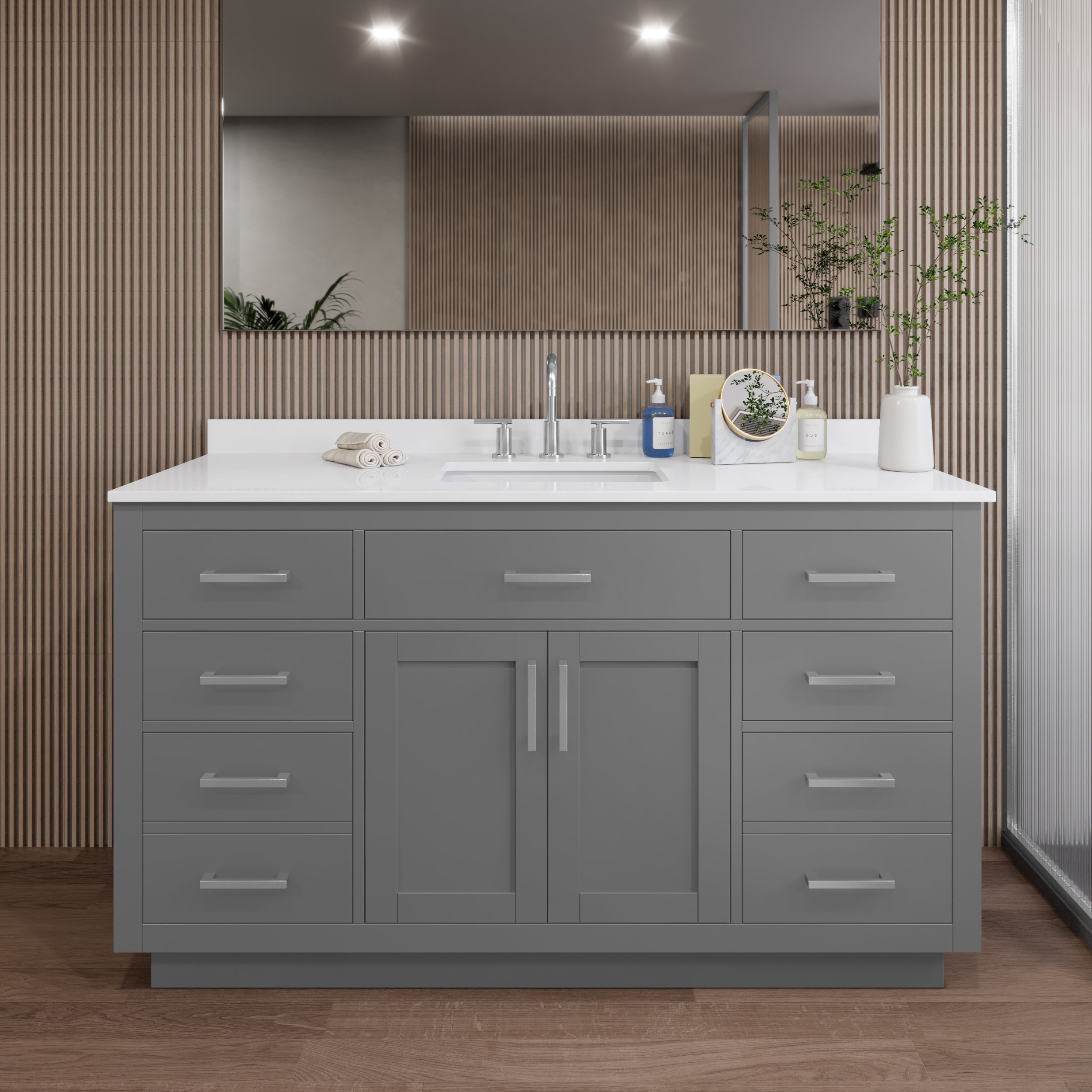 Wyndham Collection Beckett TK 60-in Dark Gray with Brushed Nickel Trim Undermount Single Sink Bathroom Vanity with White Quartz Quartz Top