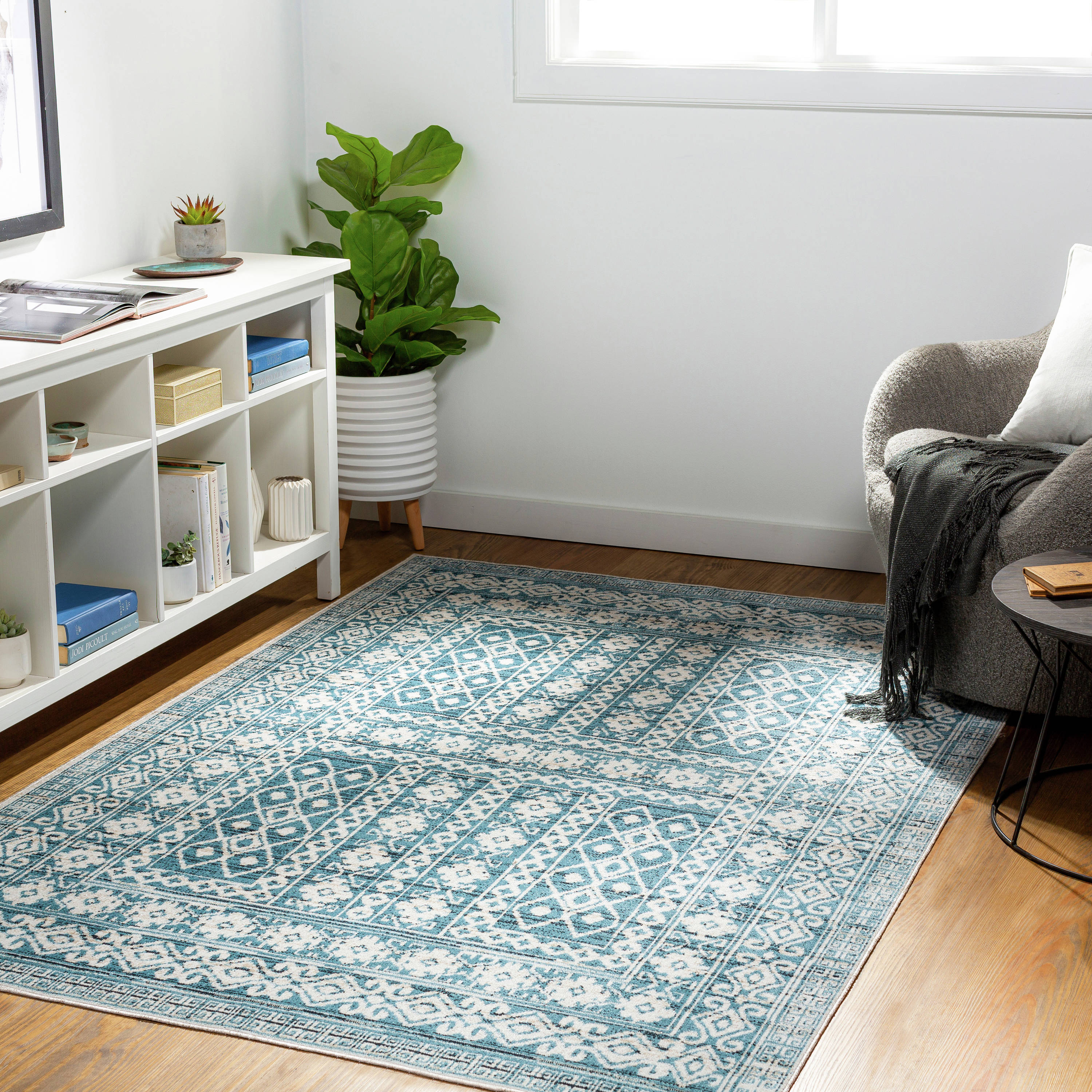 Livabliss LVR2300-71010 Lavadora 8 x 10 (ft) Polyester Blue Rectangular Indoor Medallion Global Machine washable Area rug