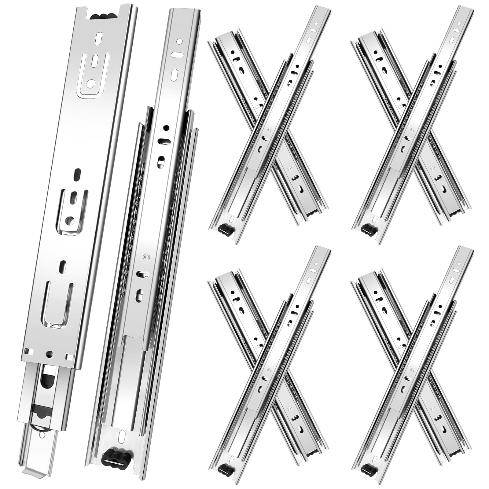 SenQWFa  20 inch Drawer Slides 4 Pairs 8pcs Full Extension Side Mount Cabinet Drawer Glides Silver Cabinet Rails for Dresser Kitchen Trash Can