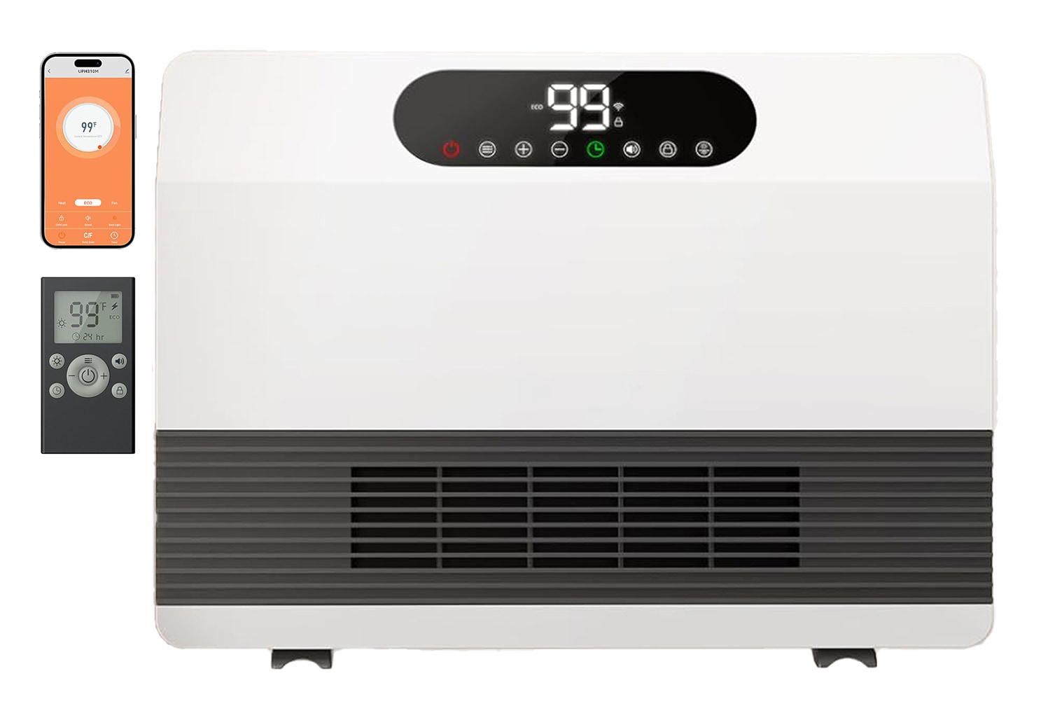 Etokfoks  electric wall space heater 1500W smart indoor heater with adjustable thermostat remote app and Alexa control 12H timer ECO modes