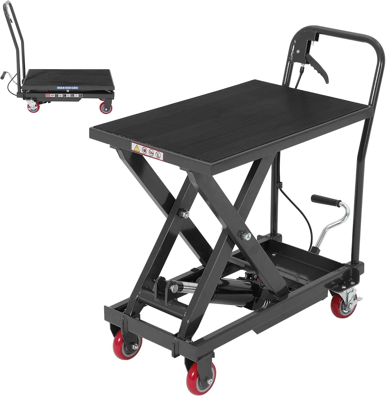 Assile 500 Lb Black Single Scissor Hydraulic Lift Table Cart - 28.7 Inch Maximum Height - Braked Wheels #XH26090291