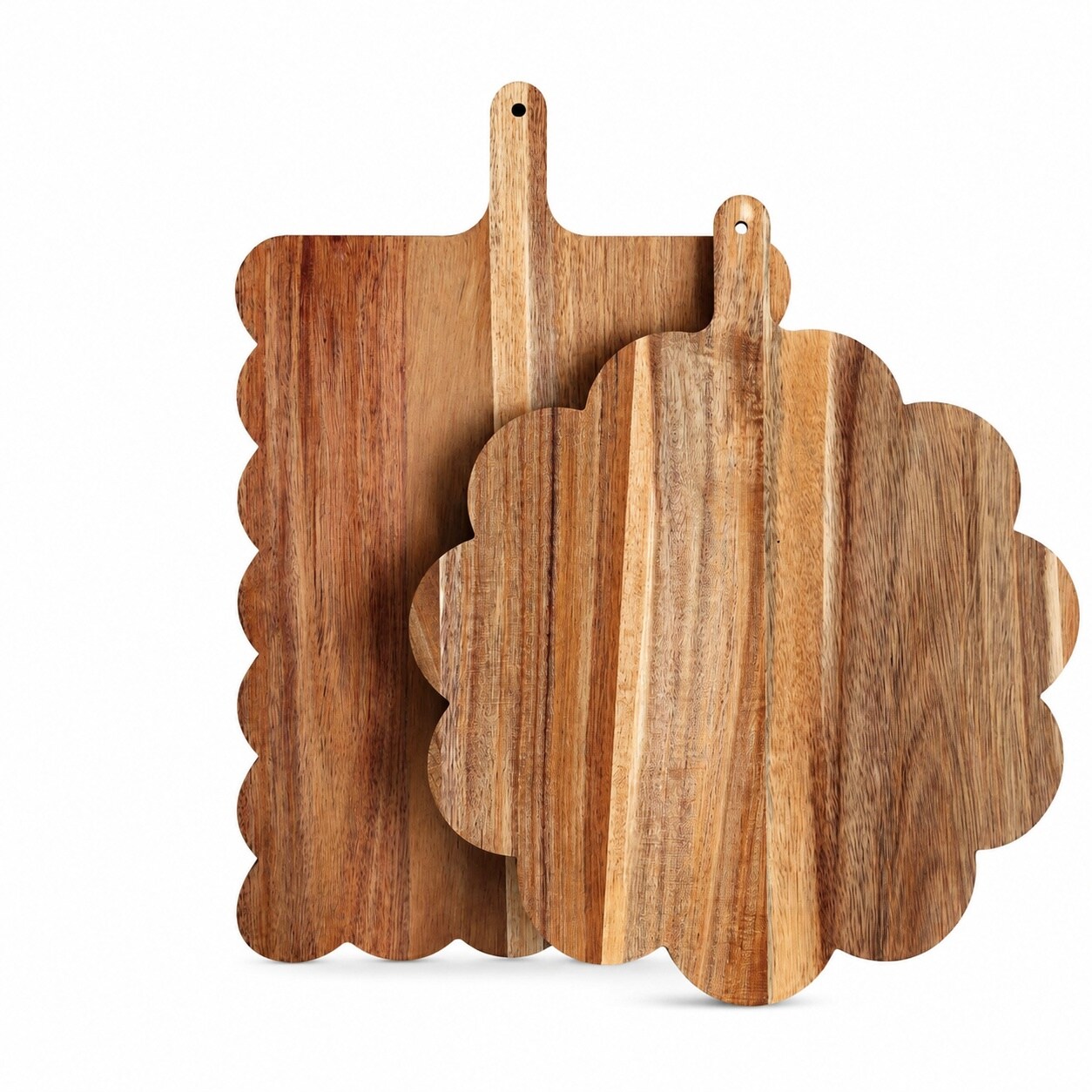 Etokfoks 2 Piece Natural Acacia Wood Cutting Board Set with Handle Decorative Scalloped Charcuterie Serving Trays #LETEQURO7