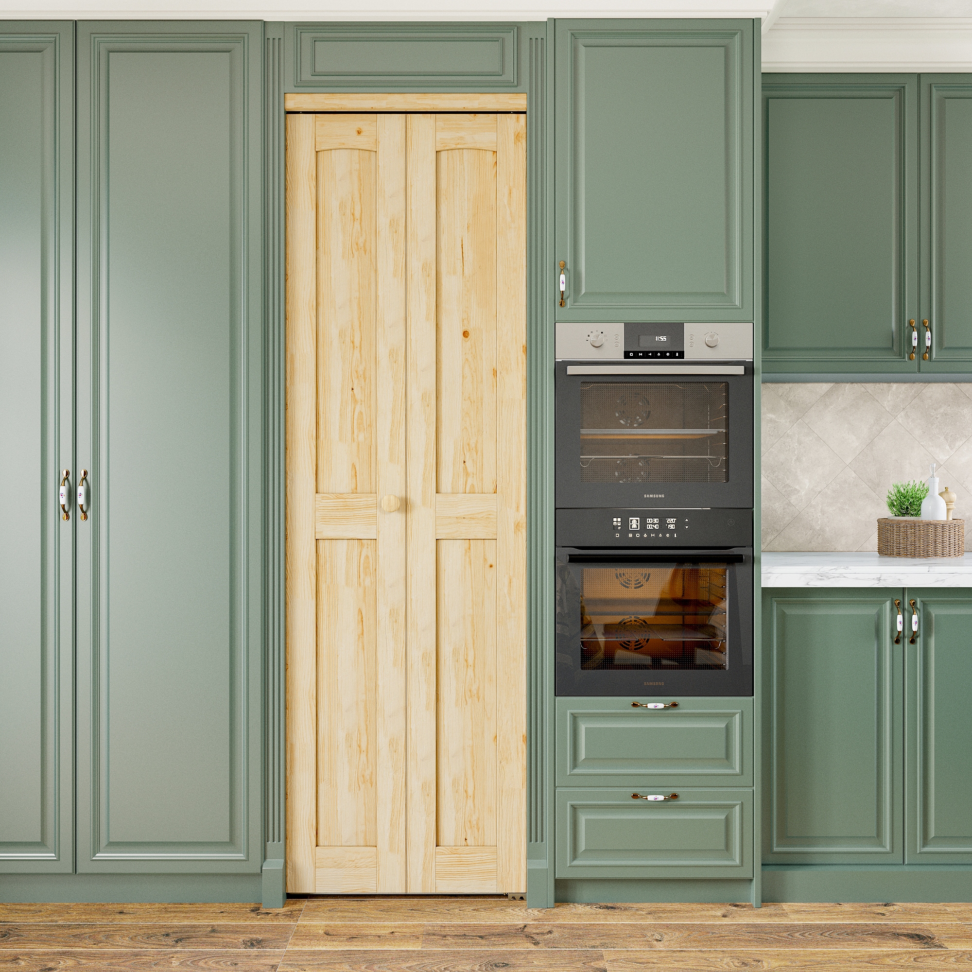 AINLARRY ZDPW-2P-24 Closet Doors 24-in x 80-in Brown 2-panel Textured Solid core Unfinished Pine Wood Closet Bifold Door ( Hardware Included )