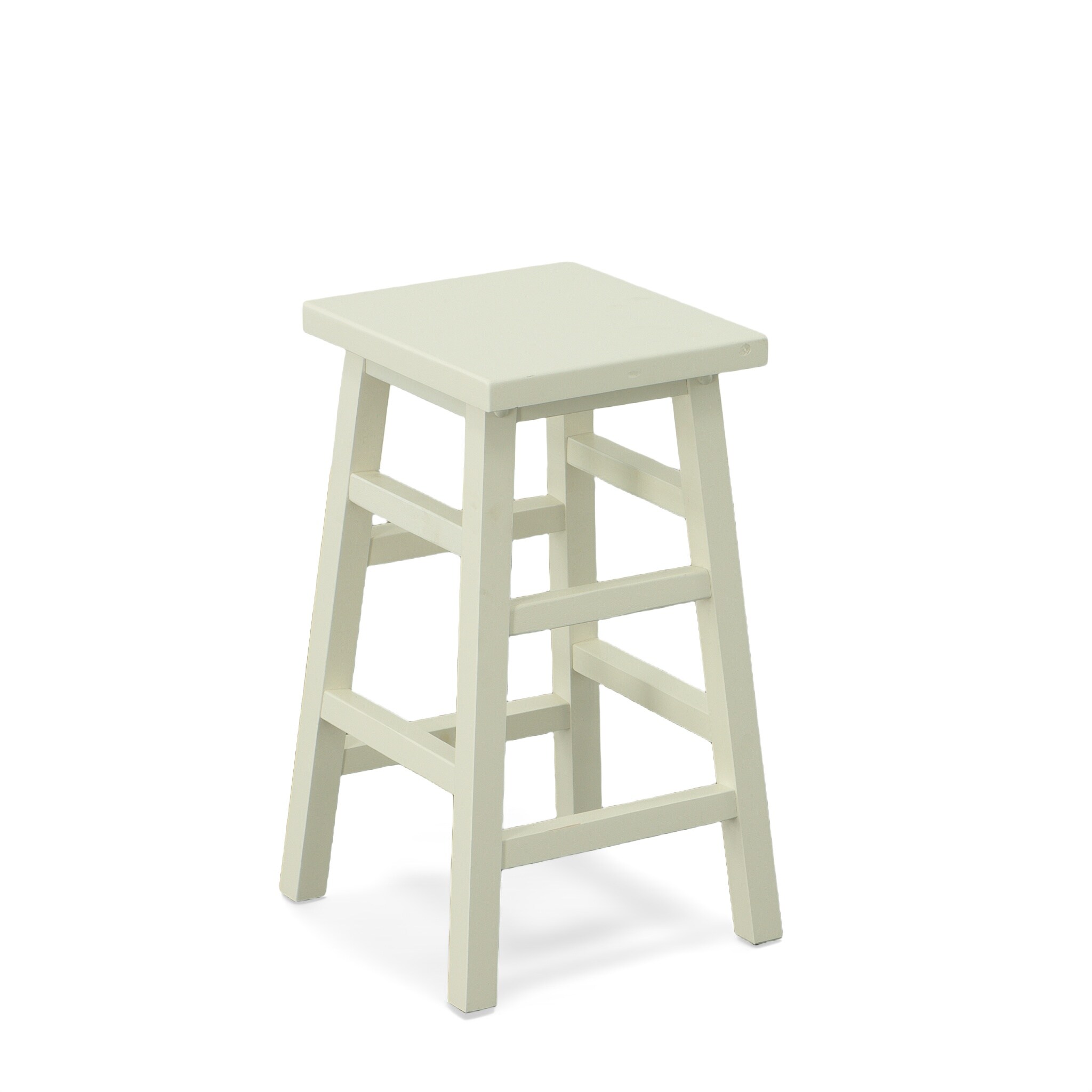 24" White Rubberwood Backless Counter Stool