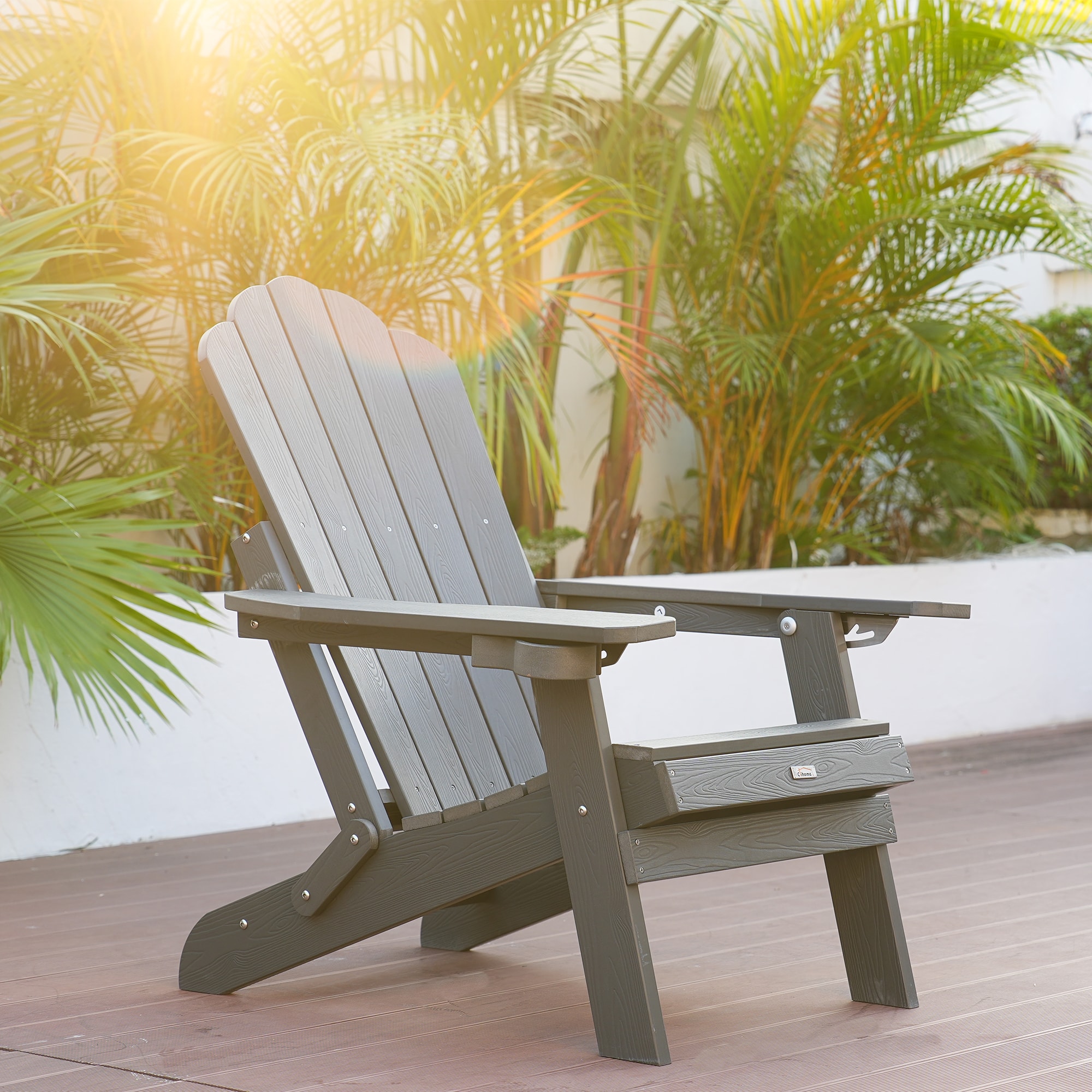 Clihome CL-ZD16-GY Outdoor Chair Gray Plastic Frame Stationary Adirondack Chair with Slat Seat