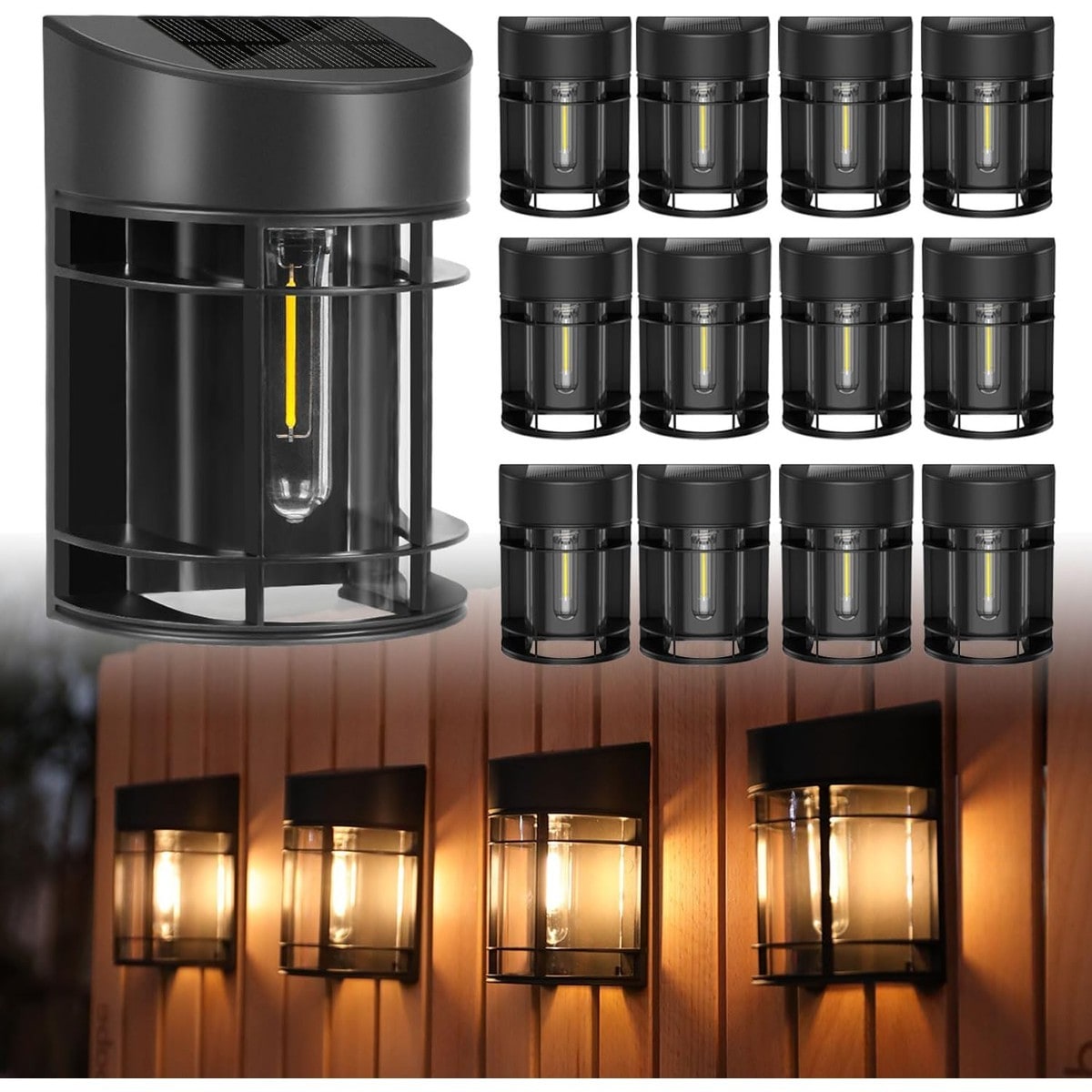 Slagawa  Black 12 Pack Warm White Solar LED Fence Lights Waterproof Outdoor for Garden Yard Deck Steps