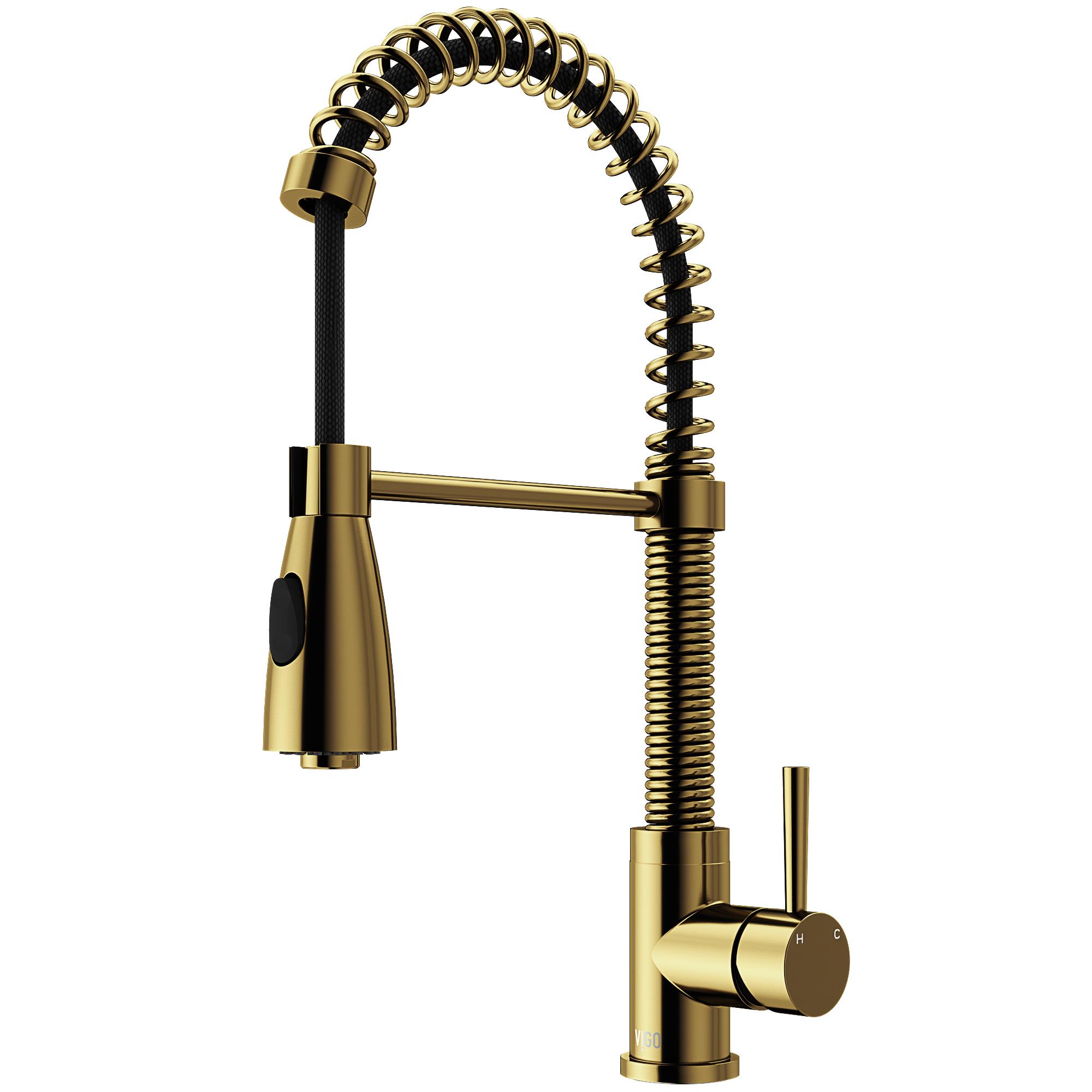 VIGO VG02003MG Brant Matte Brushed Gold Single Handle Deck-mount Pull-down Kitchen Faucet with Sprayer