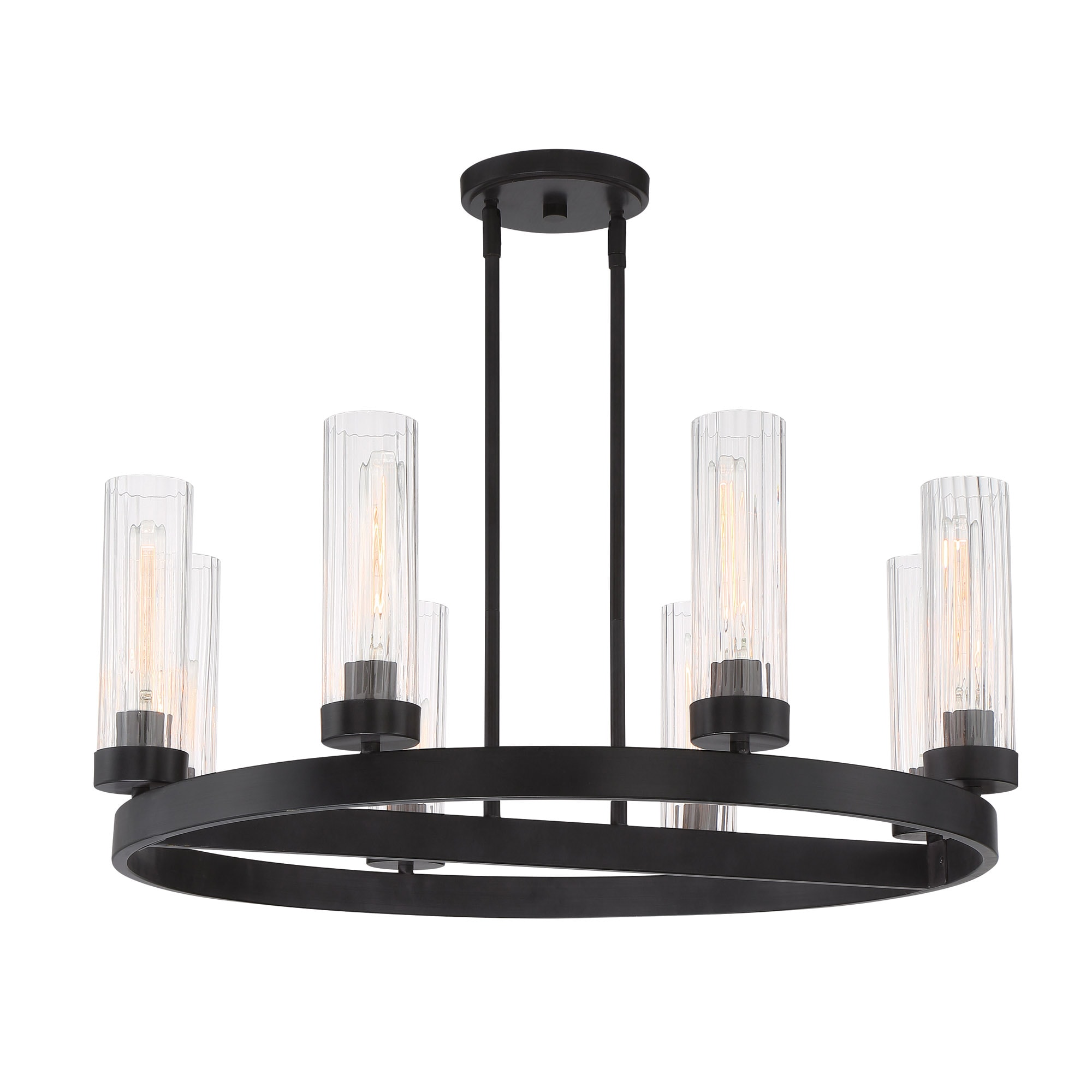 Braden Iron Graphite 8-Light Industrial Chic Chandelier with Clear Ribbed Glass