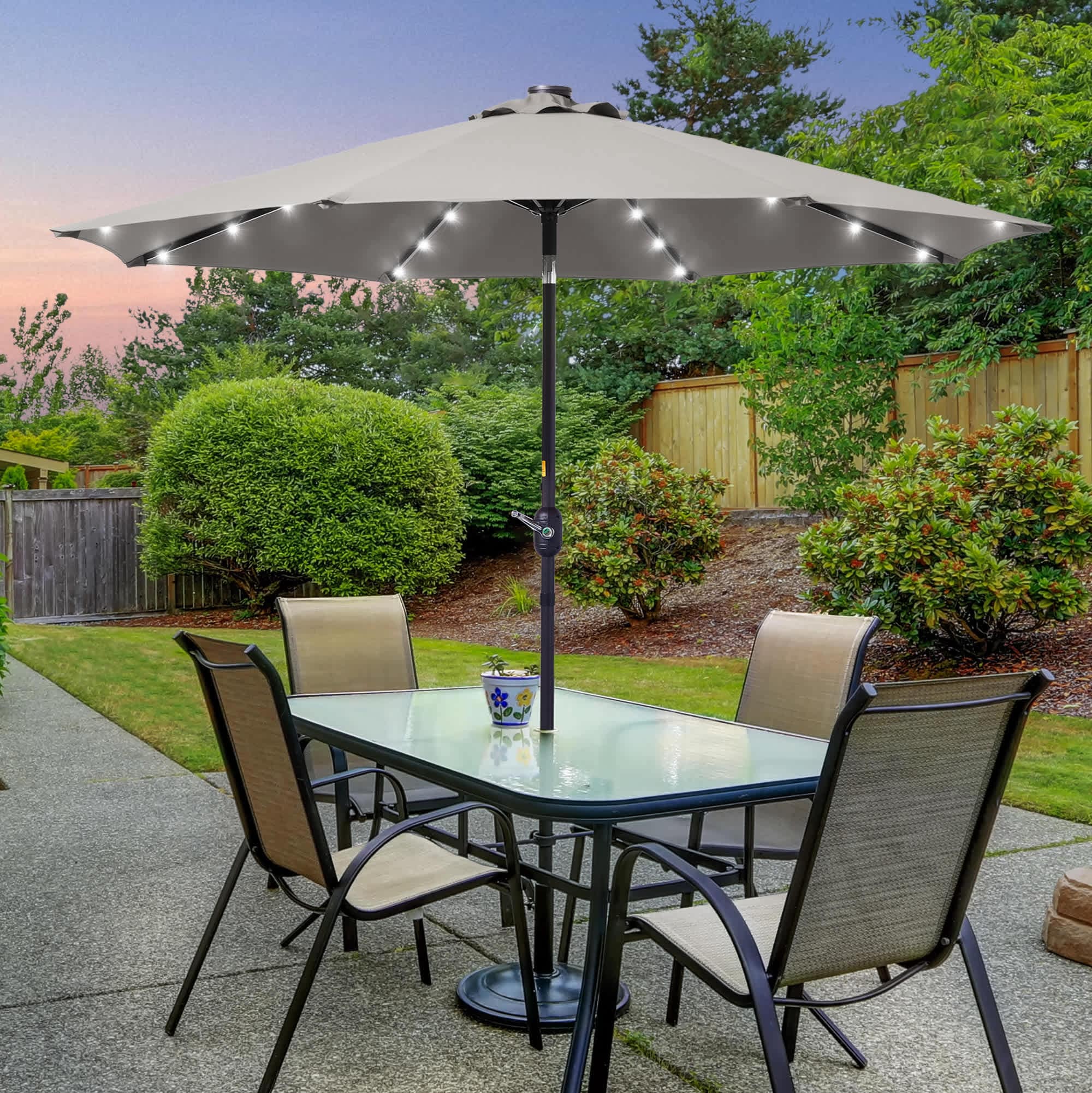 aluminum pole for patio umbrella Aok Garden 9FT LED Round Patio Umbrella Aluminum Pole with UV Protection Grey one_size