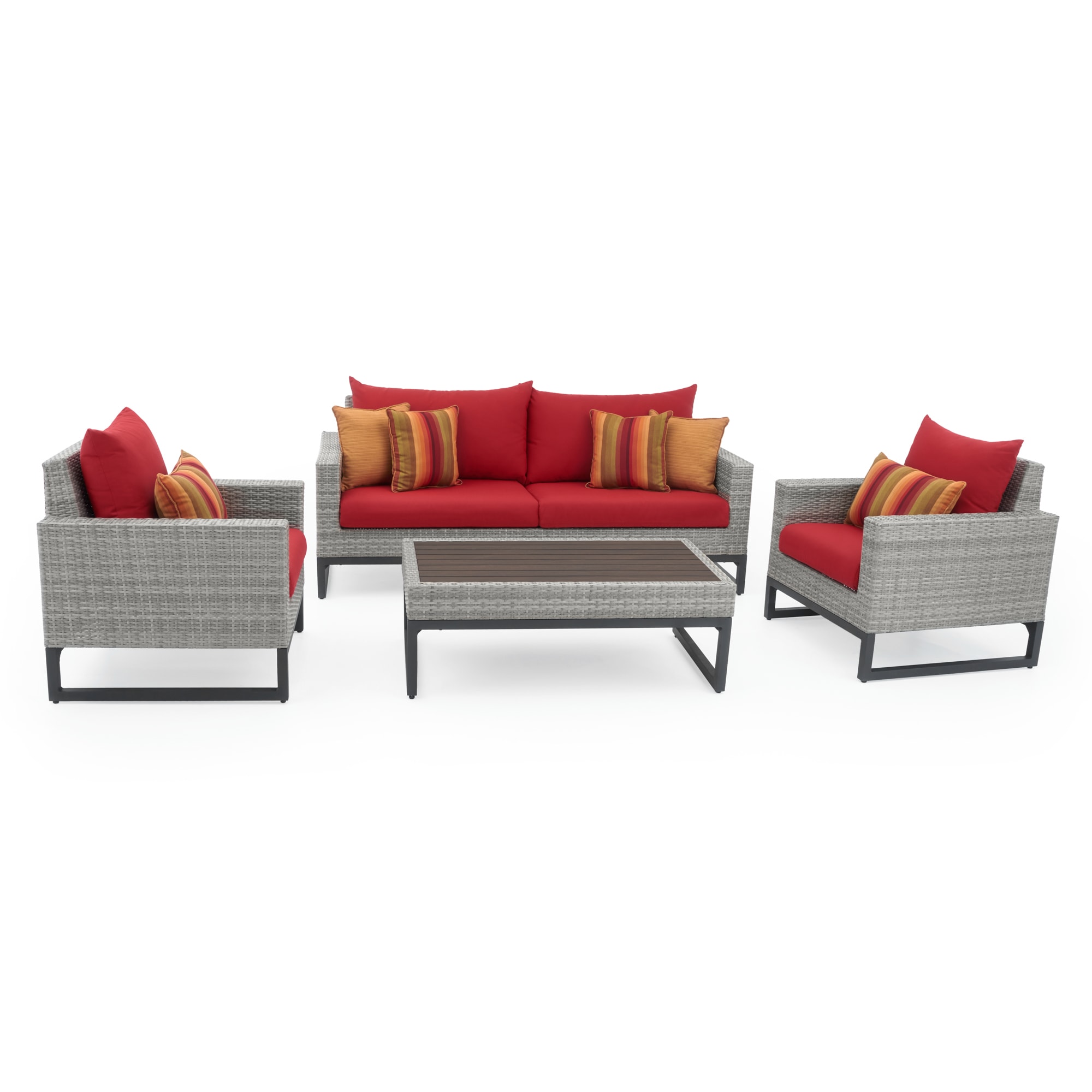 RST Brands OP-PESS4-MILO-G-SUNK Milo 4-Piece Wicker Patio Conversation Set with Red Sunbrella Cushions