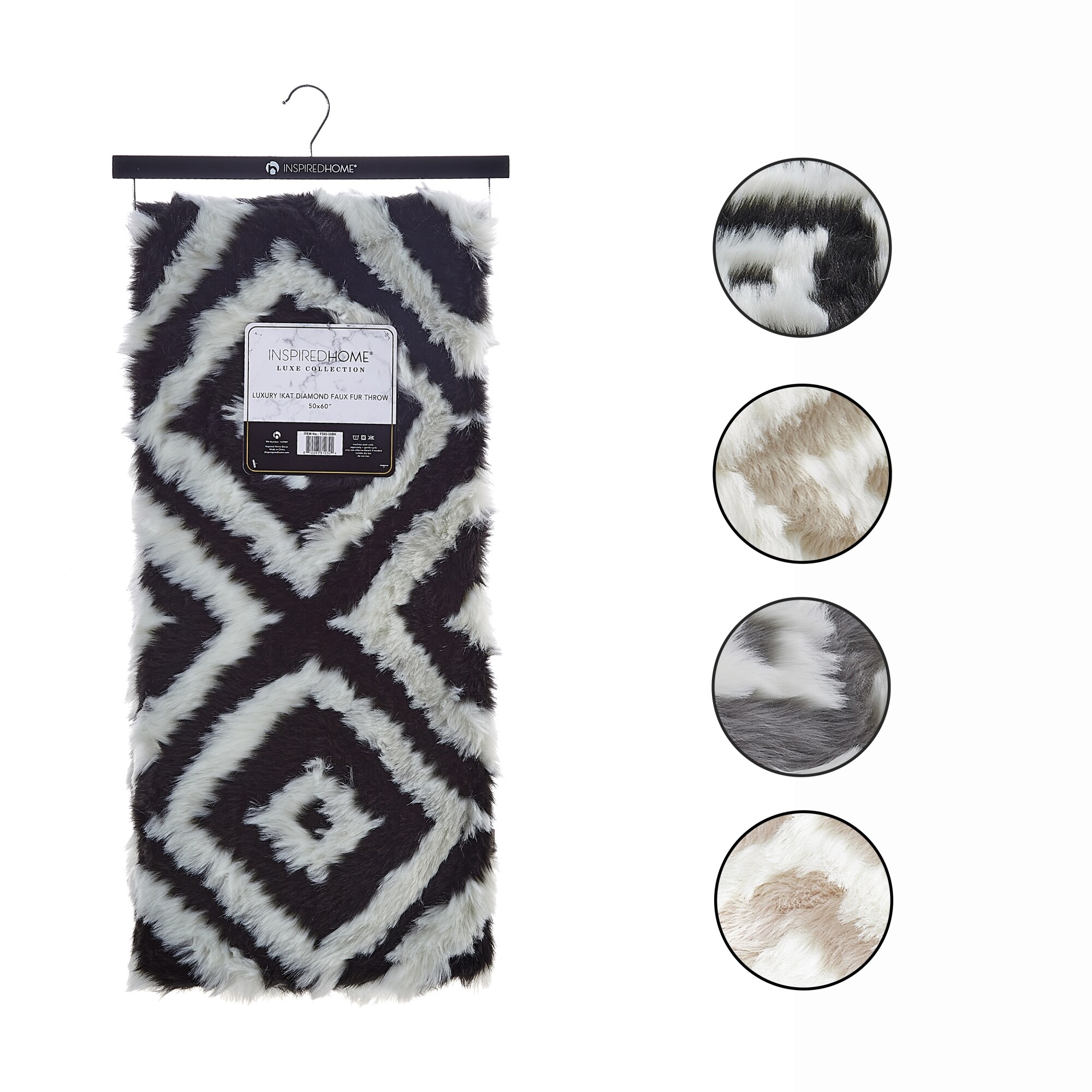 Inspired Home T392-30BK-LS Akshara Black 50-in x 60-in Acrylic Throw
