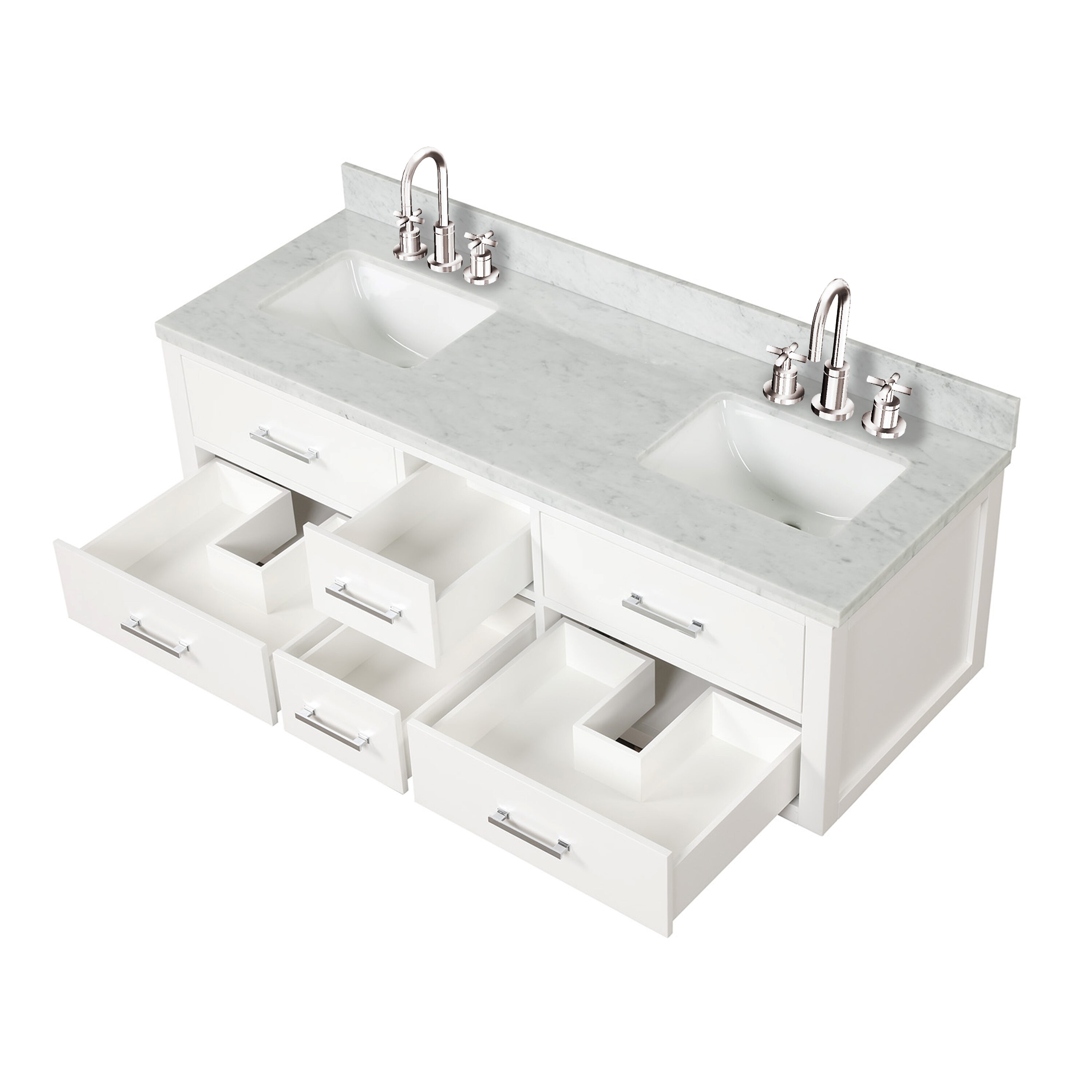 Lexora LVSO60DA111 Southold 60-in White Undermount Double sink Floating Bathroom Vanity with White Carrara Marble Top (Mirror Included) (Faucet Included)