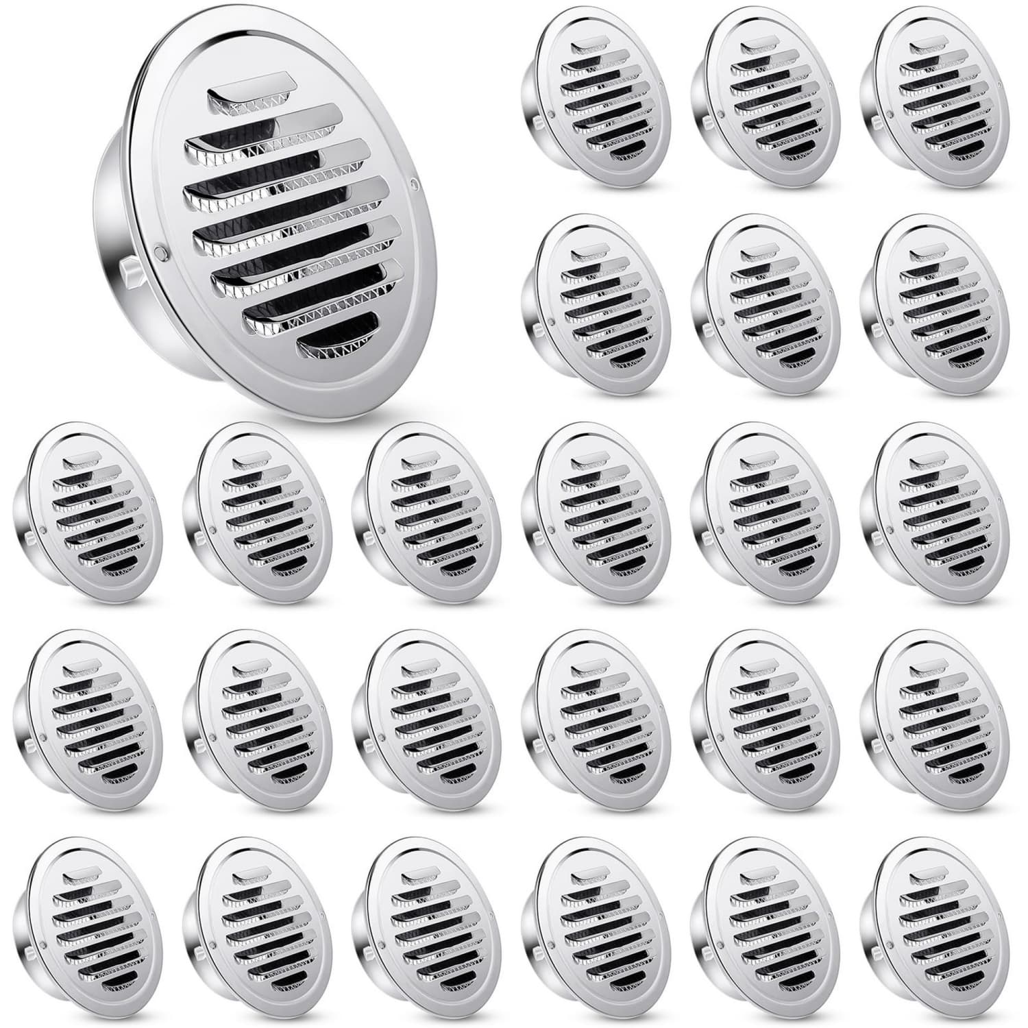 Angel Sar 24-Pack 4-in Silver Stainless Steel Round Soffit Vent with Mesh Screen for Bathroom Home