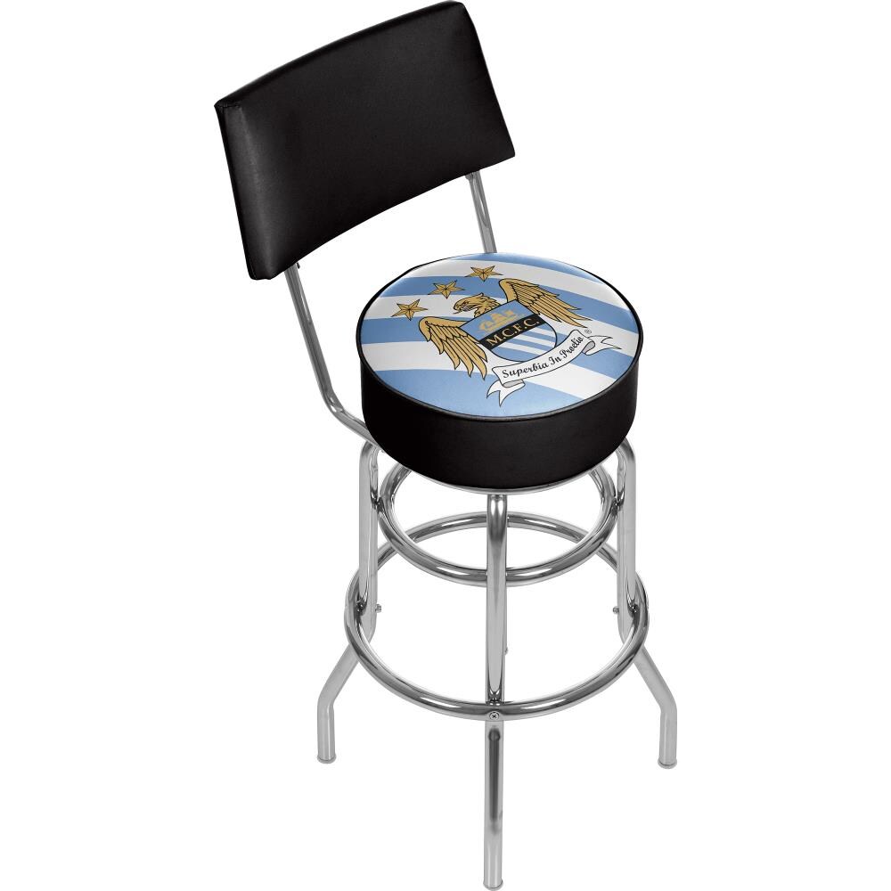 Trademark Gameroom EPL1100-MC Manchester City Bar Stools with Backs Chrome Bar height Swivel Metal Bar Stool
