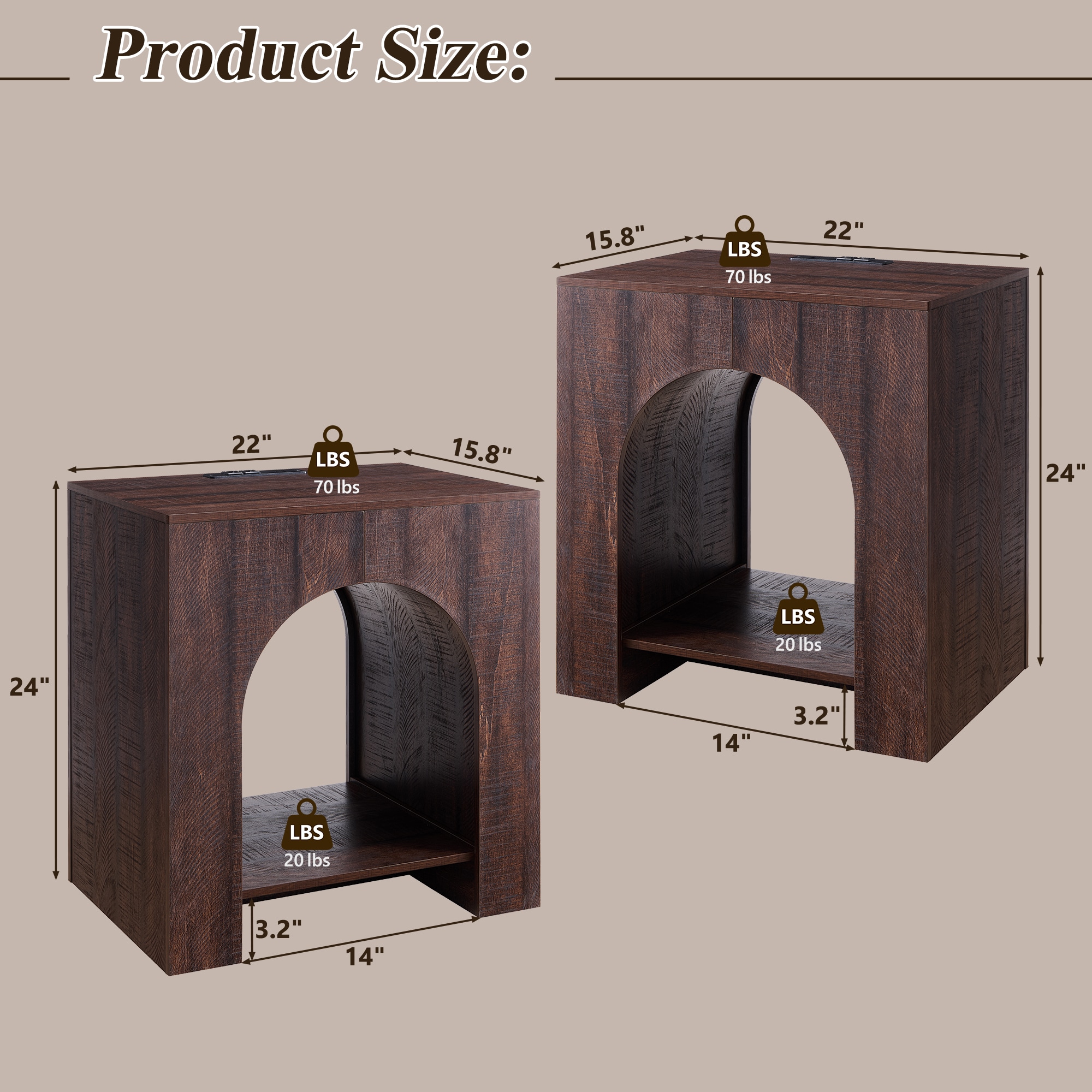 DecorUHome GHJ5016-BR-2PCS-PRO nightstands - View #2