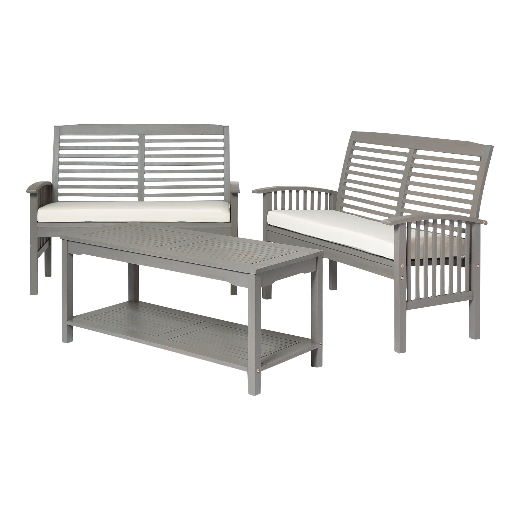 Walker Edison LWW3SGW-2LST 3 -Piece Patio Conversation Set with White Cushions