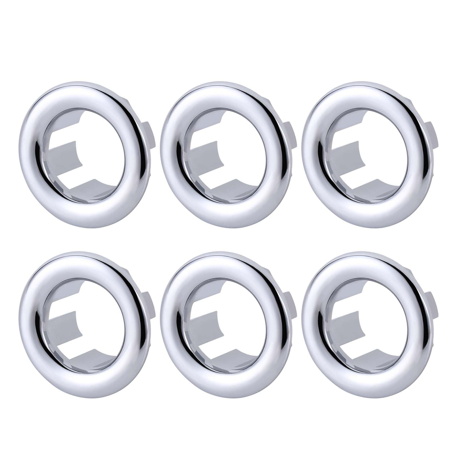 WOWOW K1003C-LW Chrome Sink Overflow Ring, 6-Pack, 0.86-0.95 Inch Hole, ABS Plastic Material, Corrosion Resistant, Modern and Shiny Design