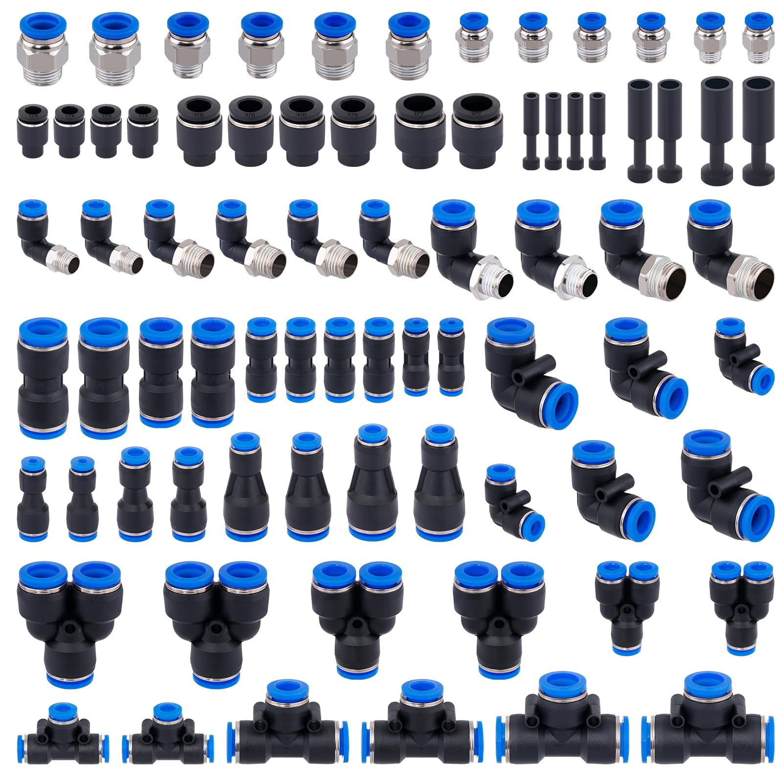 AKSCYZM  78 pcs Air Line Quick Connect Fittings Kit Push to Connect Assorted Sizes for Air Compressor Pneumatic System Includes Tubing Cutter and