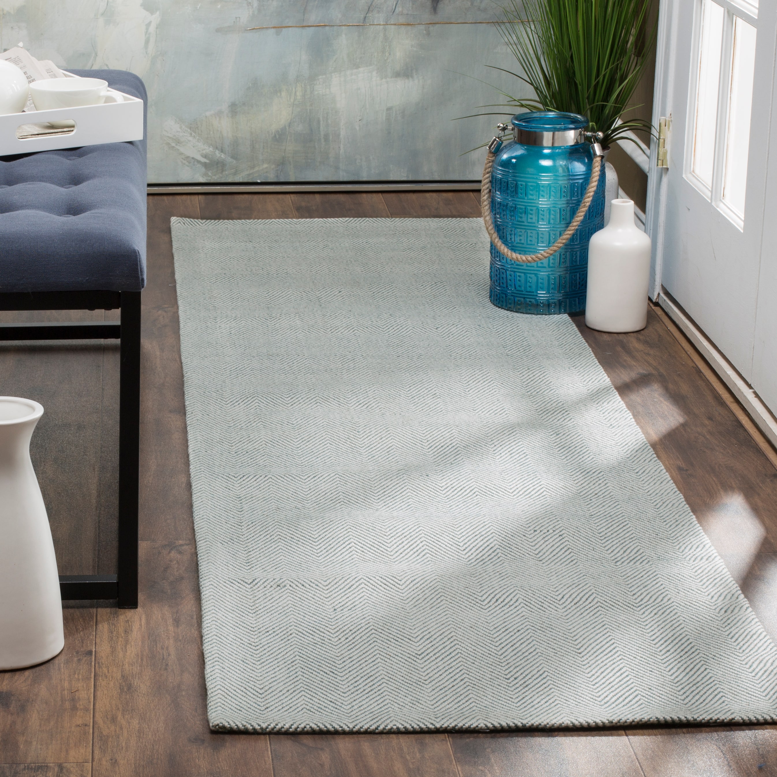 Safavieh MRB721B-28 Marbella Christiane 2 x 8 (ft) Loomed Synthetic Light Blue Rectangular Indoor Chevron Runner rug