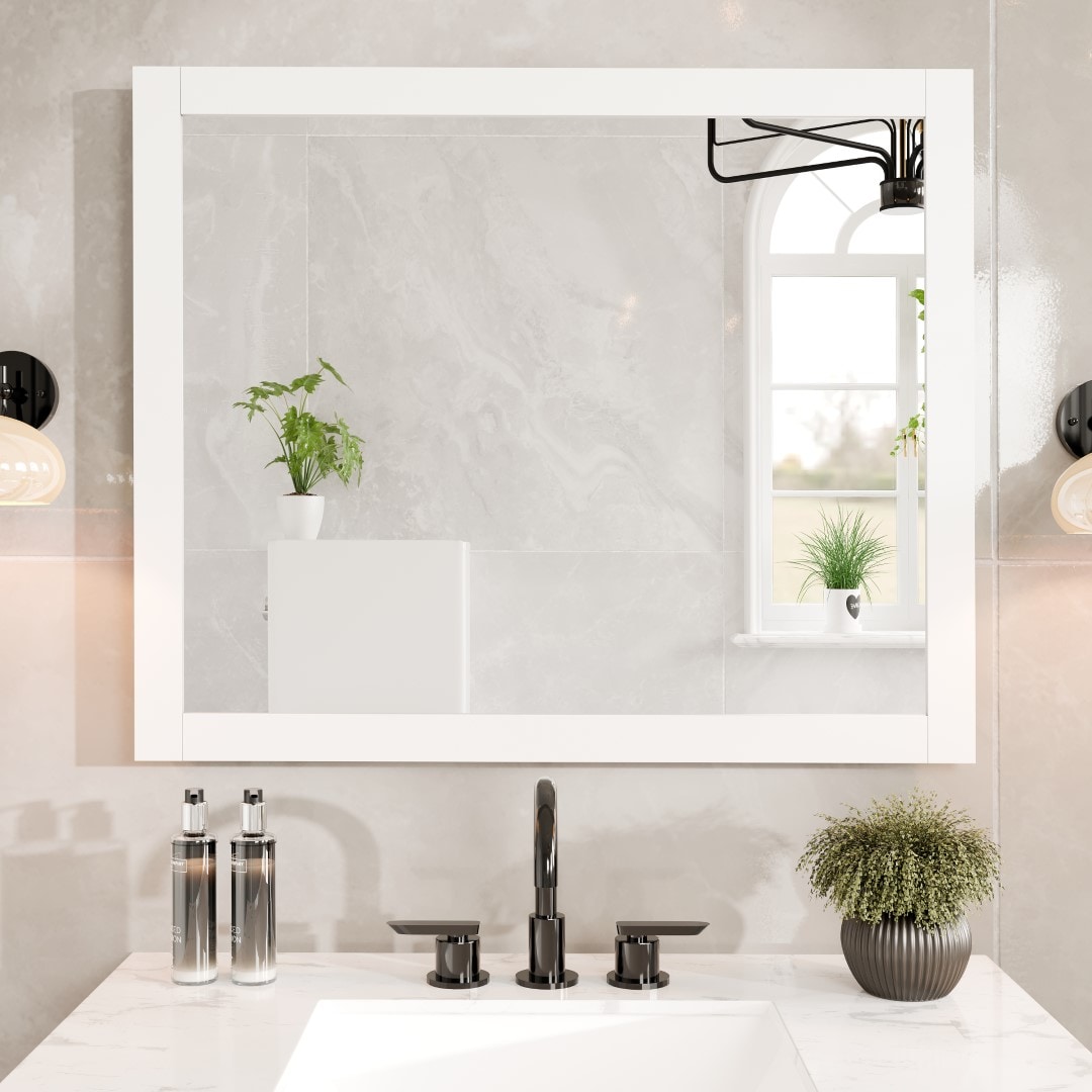 Eviva EVMR514-36X30-WH New York 36-in W x 30-in H Rectangle White Framed Wall Mirror