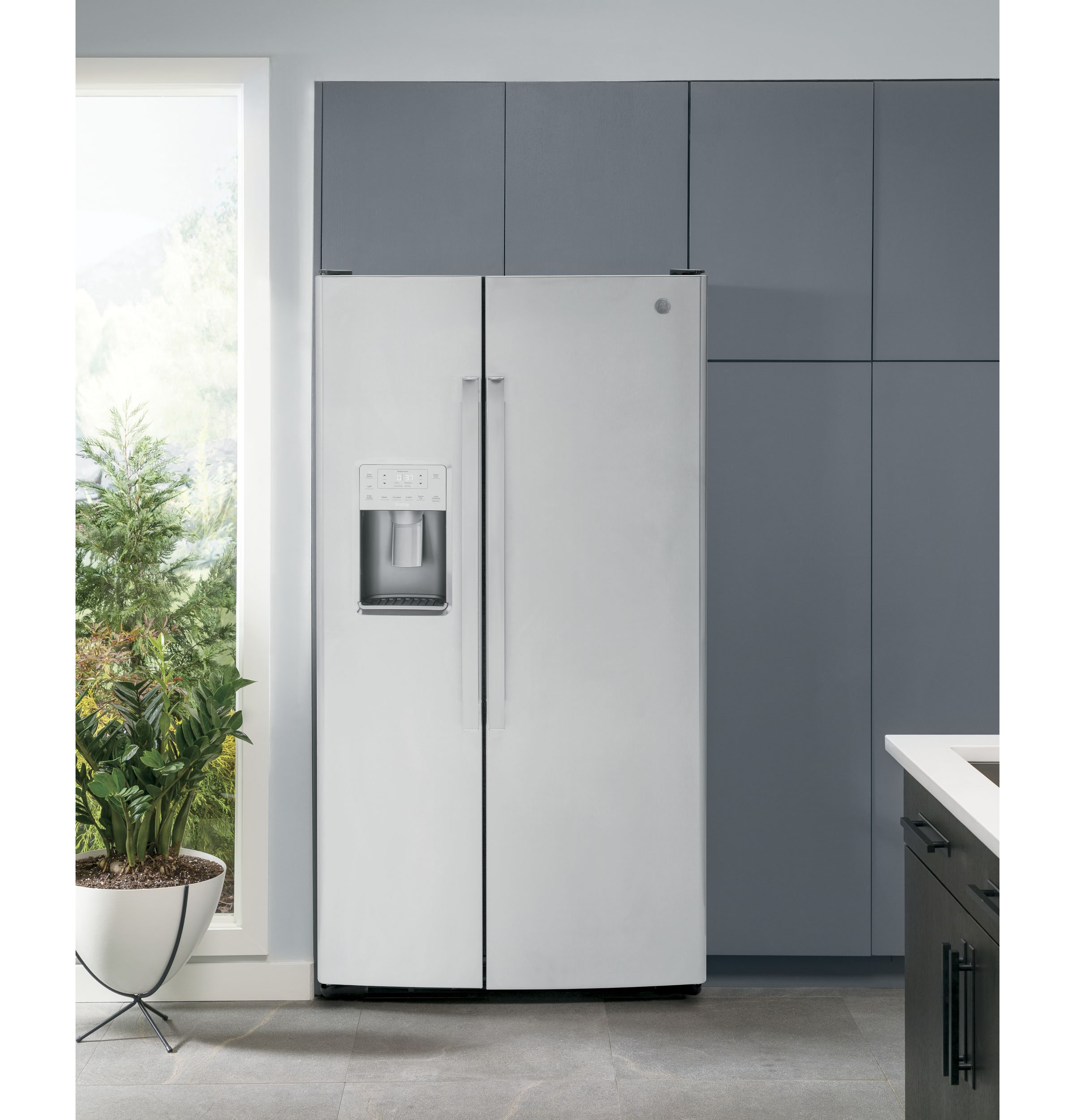 GE 21.8 cu. ft. Side by Side Refrigerator in Slate, Counter Depth and  Fingerprint Resistant GZS22IMNES - The Home Depot