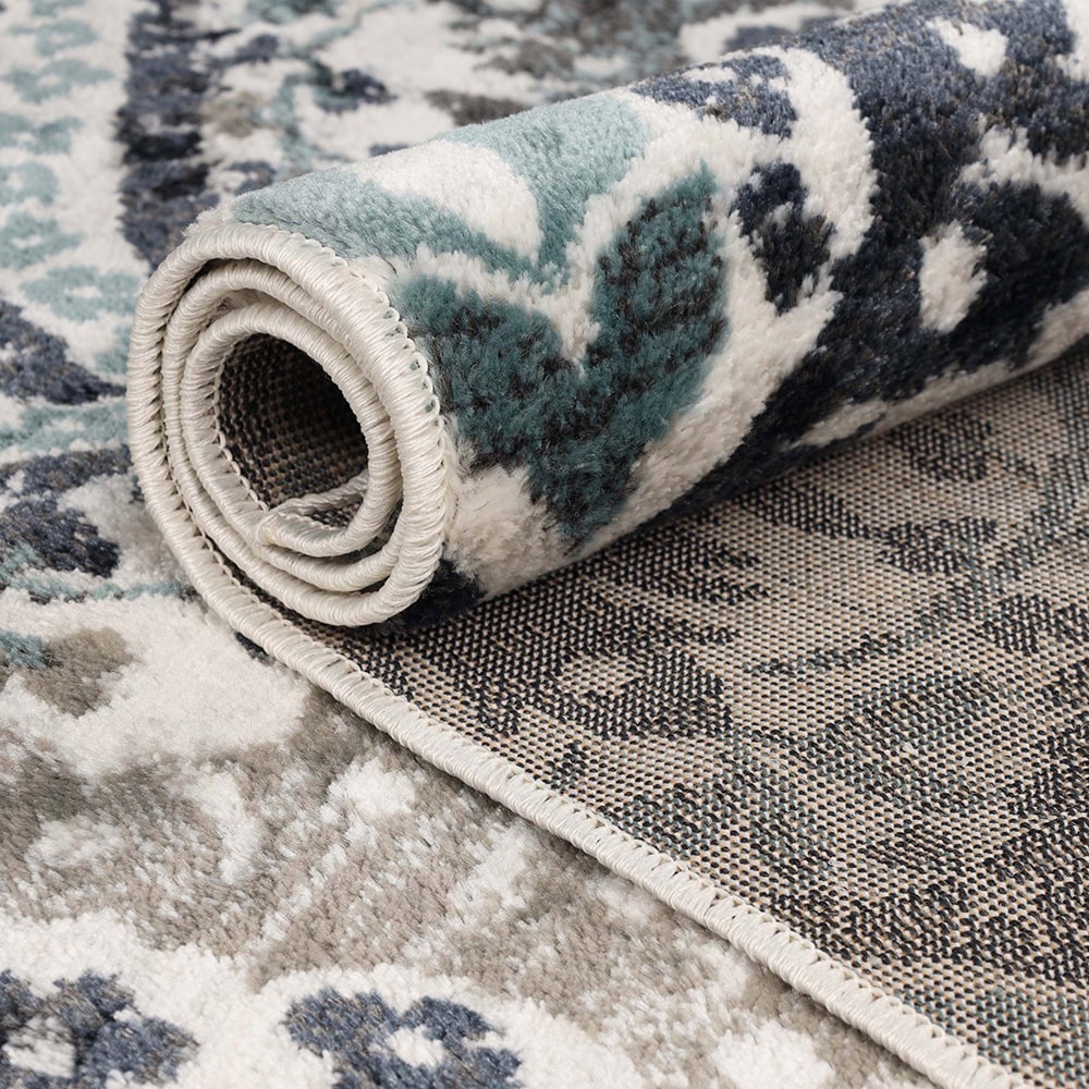 Deep Royal Floral Synthetic 2' 7" x 10' Runner Rug