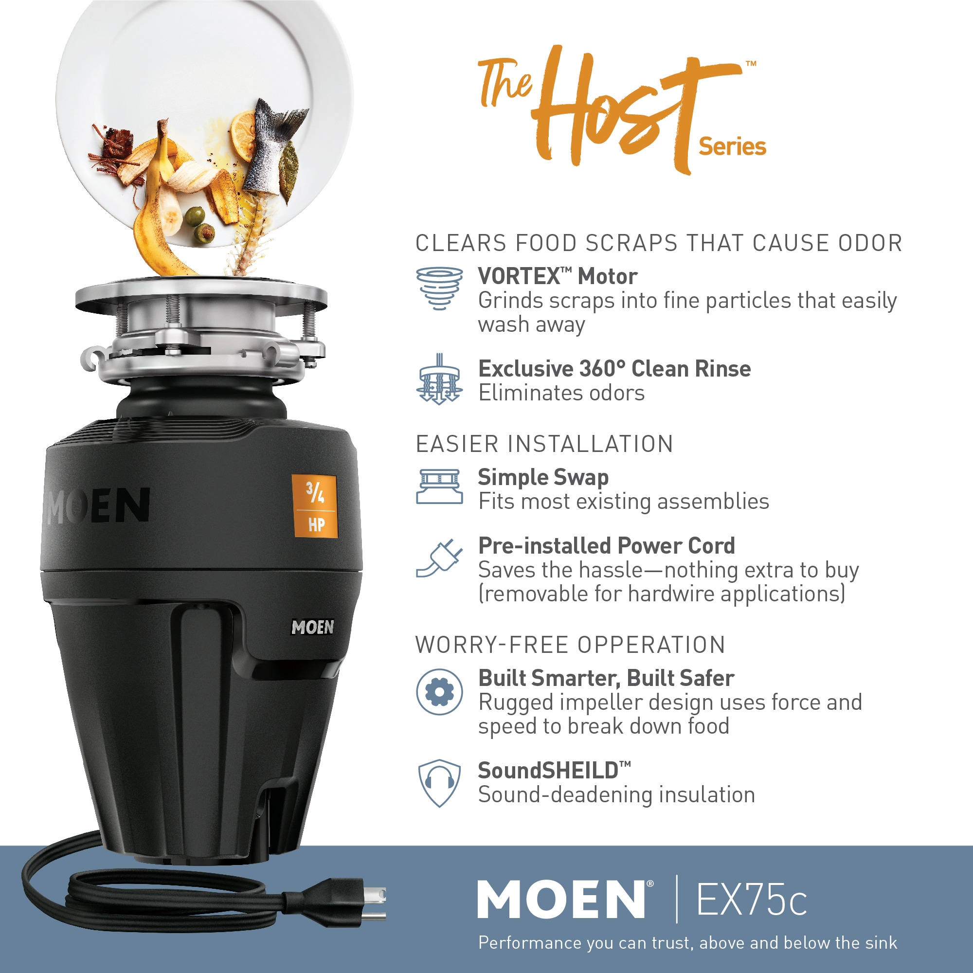 Moen Host Corded 3/4-HP Continuous Feed Noise Insulation Garbage Disposal  in the Garbage Disposals department at