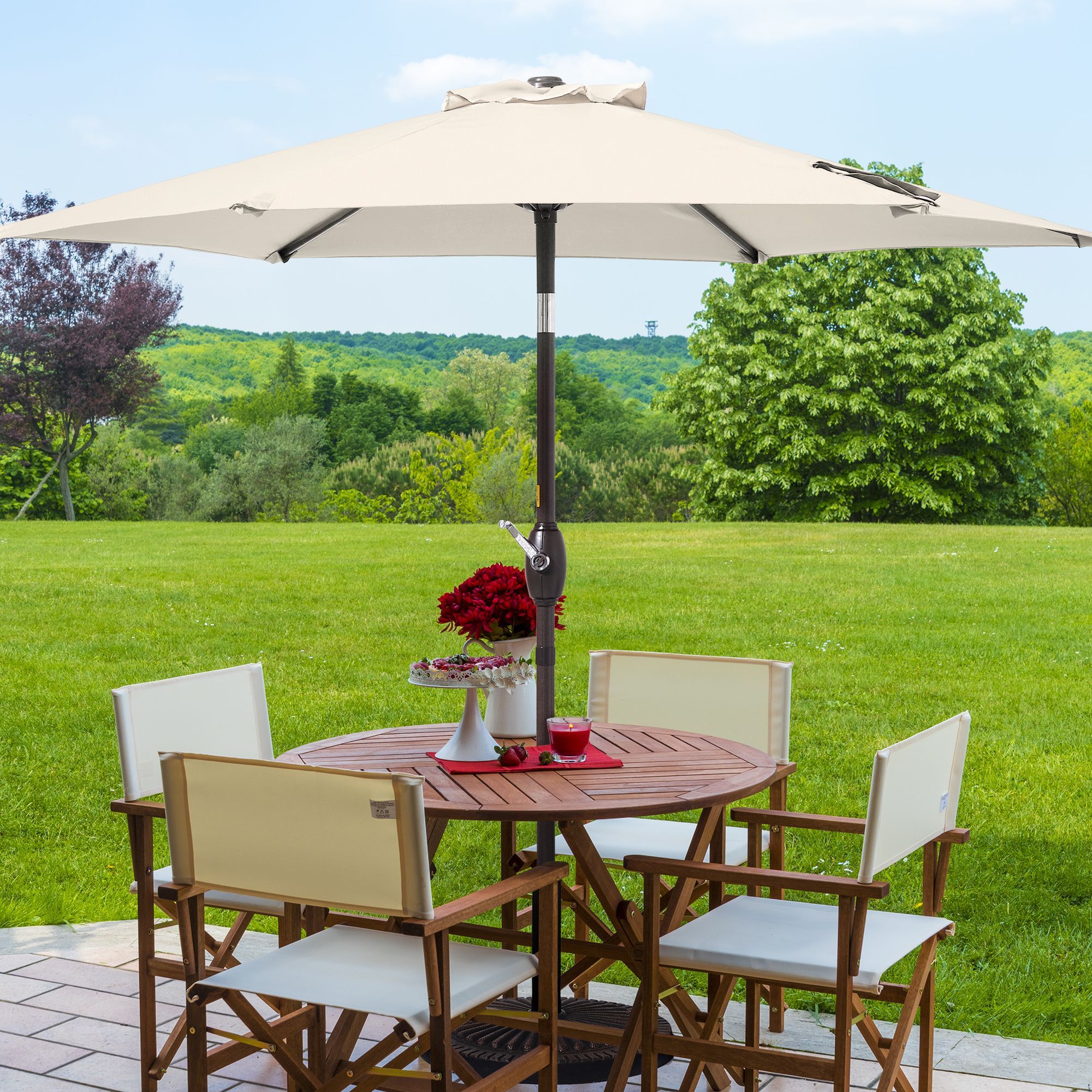 Sonkuki SD-90BG 7.5-ft Steel Beige Push-button Tilt Market Patio Umbrella