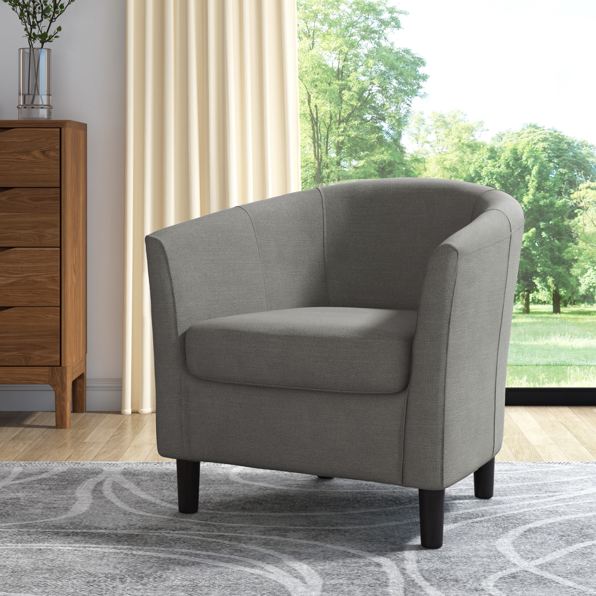 Dreamsidea - Practical Home Use Barral Accent Chair with Cotton Linen Upholstery Khaki