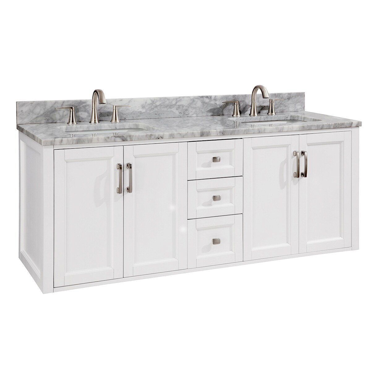 allen + roth Floating 60-in White Undermount Double Sink Floating Bathroom  Vanity with Natural Carrara Marble Top at