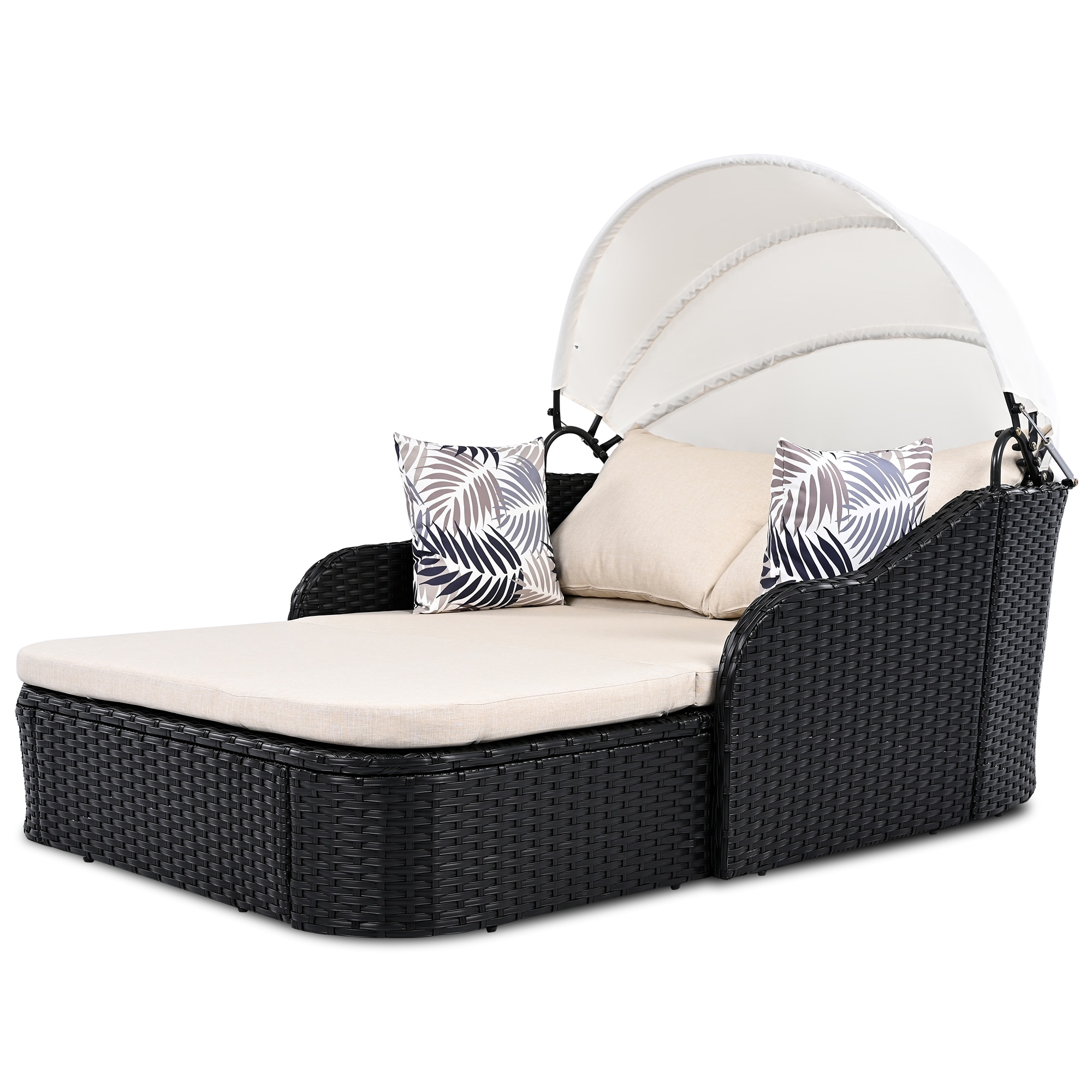 SINOFURN SYA020339BG Rattan Outdoor Daybed with Off-white Cushions and Rattan Frame