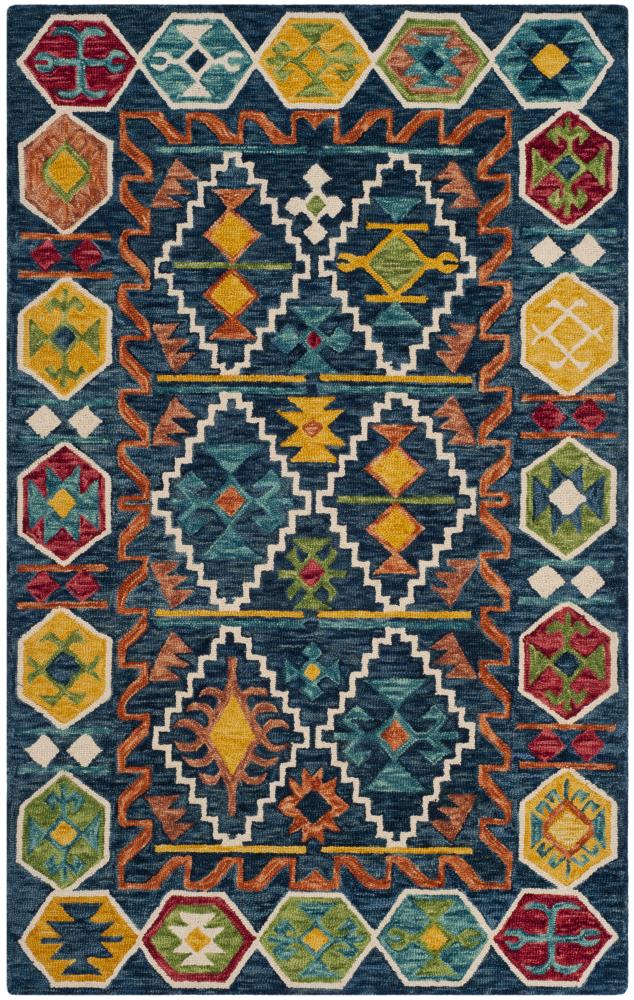 Safavieh APN501A-6 Aspen Sedgwick 6 x 9 (ft) Tufted Wool Navy/Gold Rectangular Indoor Abstract Bohemian/Eclectic Area rug