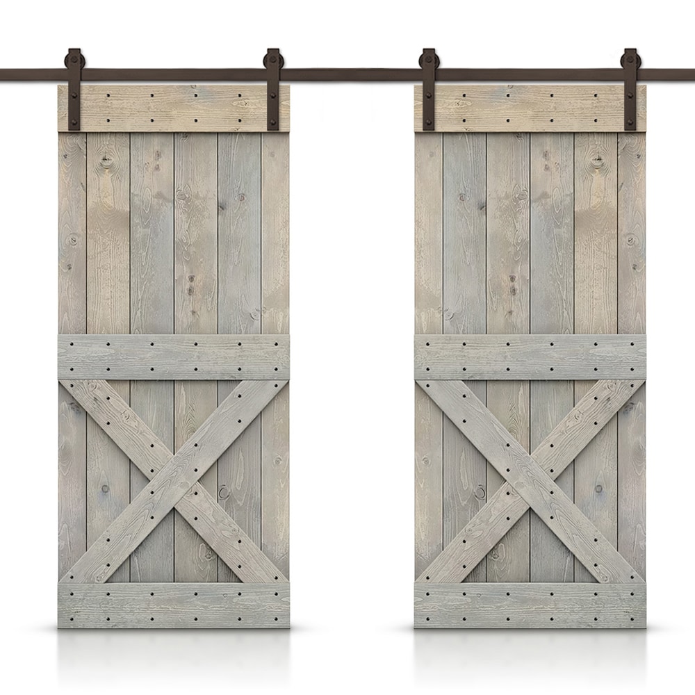 CALHOME CN+(2)AB-96+11-48SKG 96-in x 84-in Smoke Gray Wood Solid core Double Barn Door (Hardware Included)
