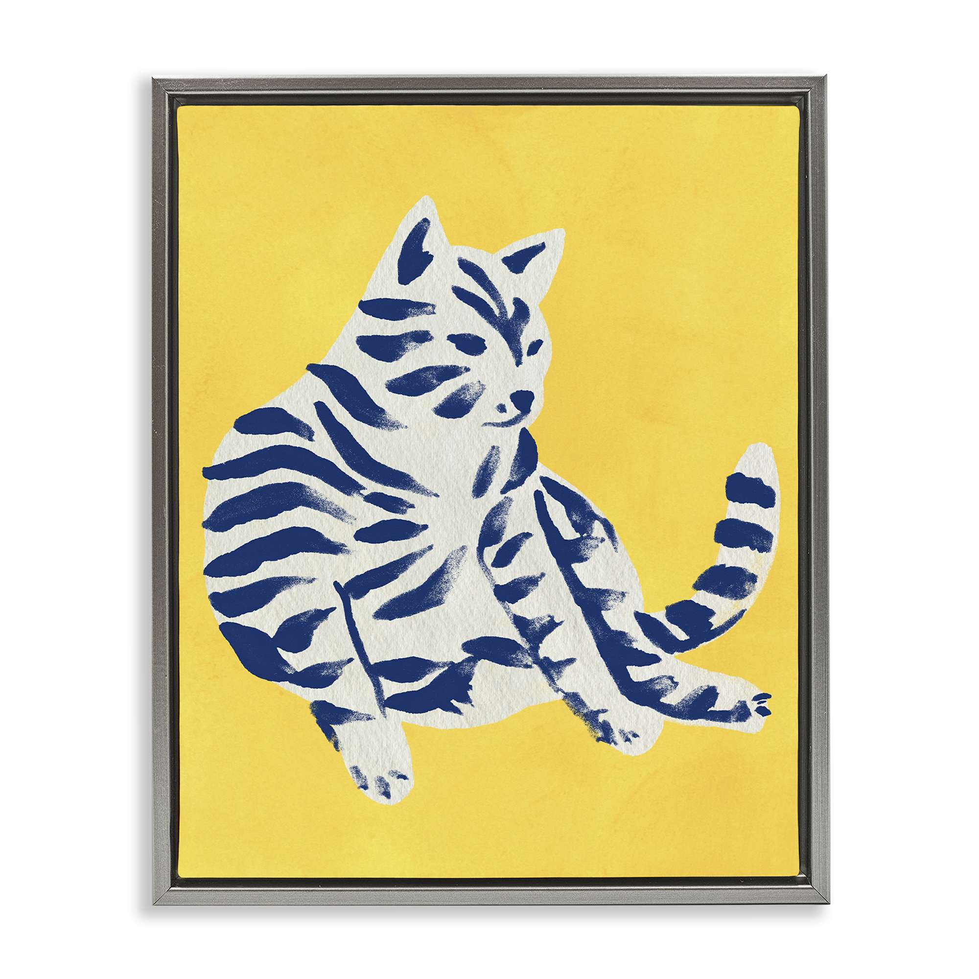 Stupell Industries BS-392-FFL-24X30 Unique Bright Cat on Yellow Gray Framed Floater Canvas Wall Art By June Erica Vess 25 x 31