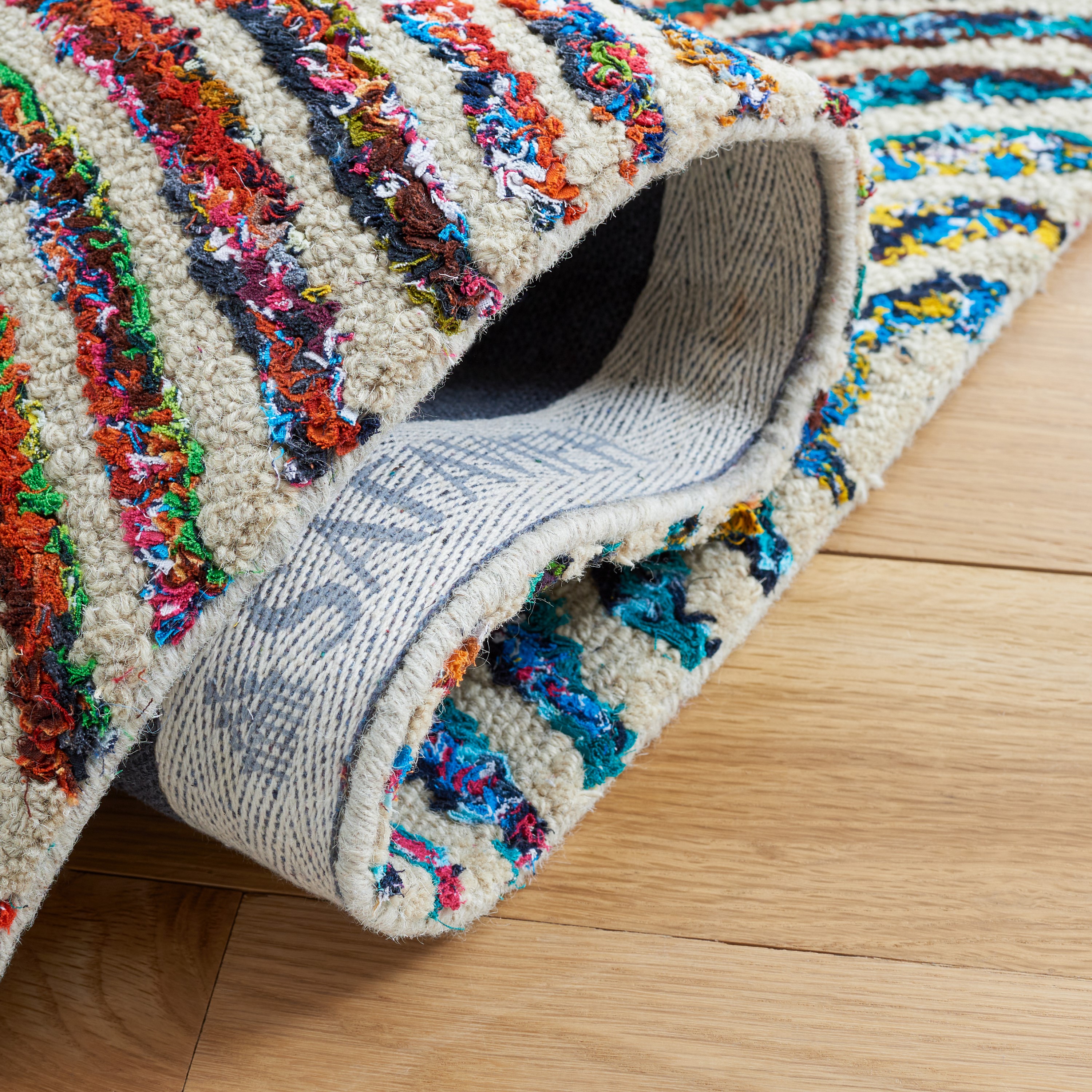 Hand-Tufted Multicolor Wool and Cotton Rectangular Rug