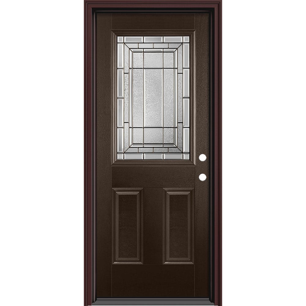 Masonite 631552 Sequence 32-in x 80-in x 4-9/16-in Fiberglass Half lite Left-hand inswing Walnut Painted Prehung Front Door with Brickmould Insulating core