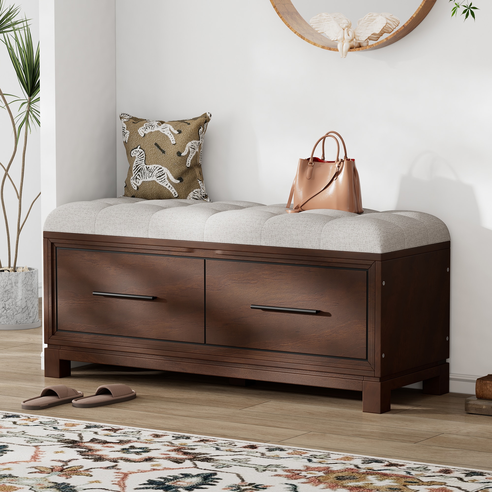 ModernLuxe N715P233804P Shoe Bench with Removable Cushion Entryway Bench with Hidden Storage for Living Room Entryway and Hallways Espresso