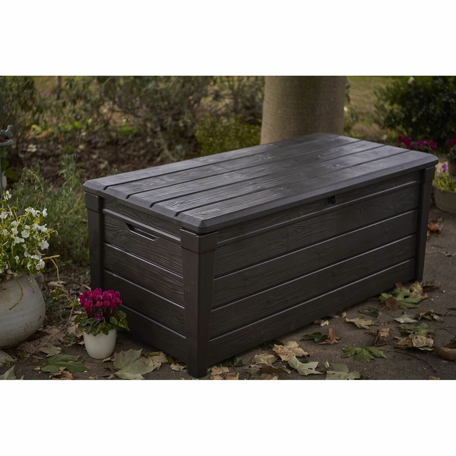 Hampton Bay 50 Gal. Brown Resin Wood Look Outdoor Storage Deck Box