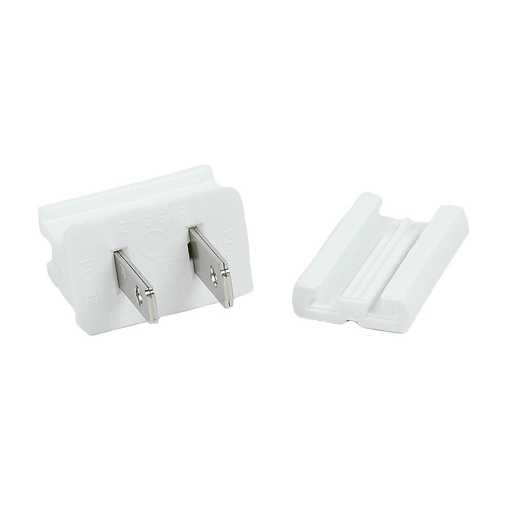 Novelty Lights  SPT1 Male Vampire Plug 25 Pack White Simple Slide-On Back 8 Amp Rating for Indoor or Outdoor Use Polarized Power Connector for Christmas Lights