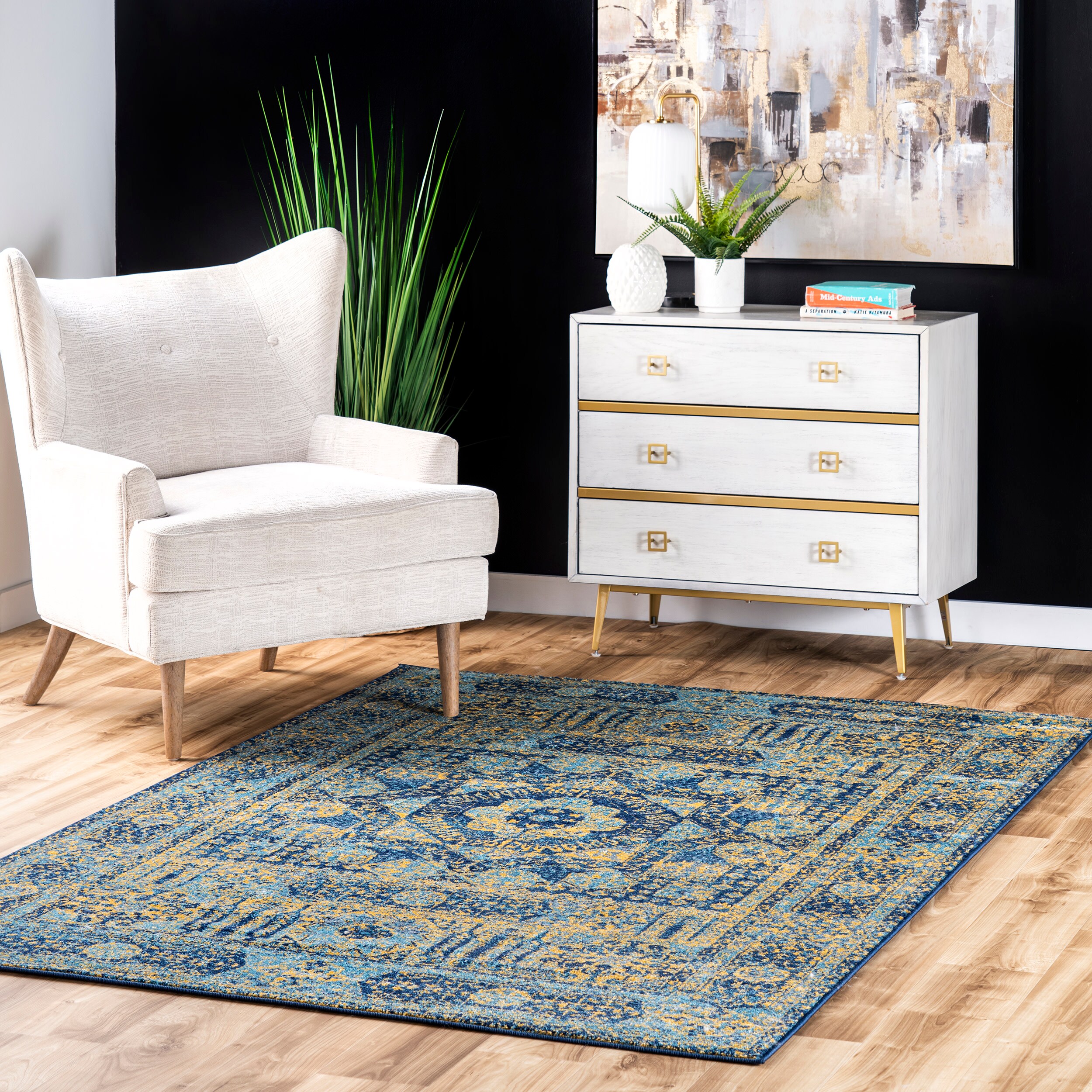 nuLOOM RZBD34A-5075 Vintage Emelda 5 X 8 (ft) Blue Indoor Distressed/Overdyed Area Rug