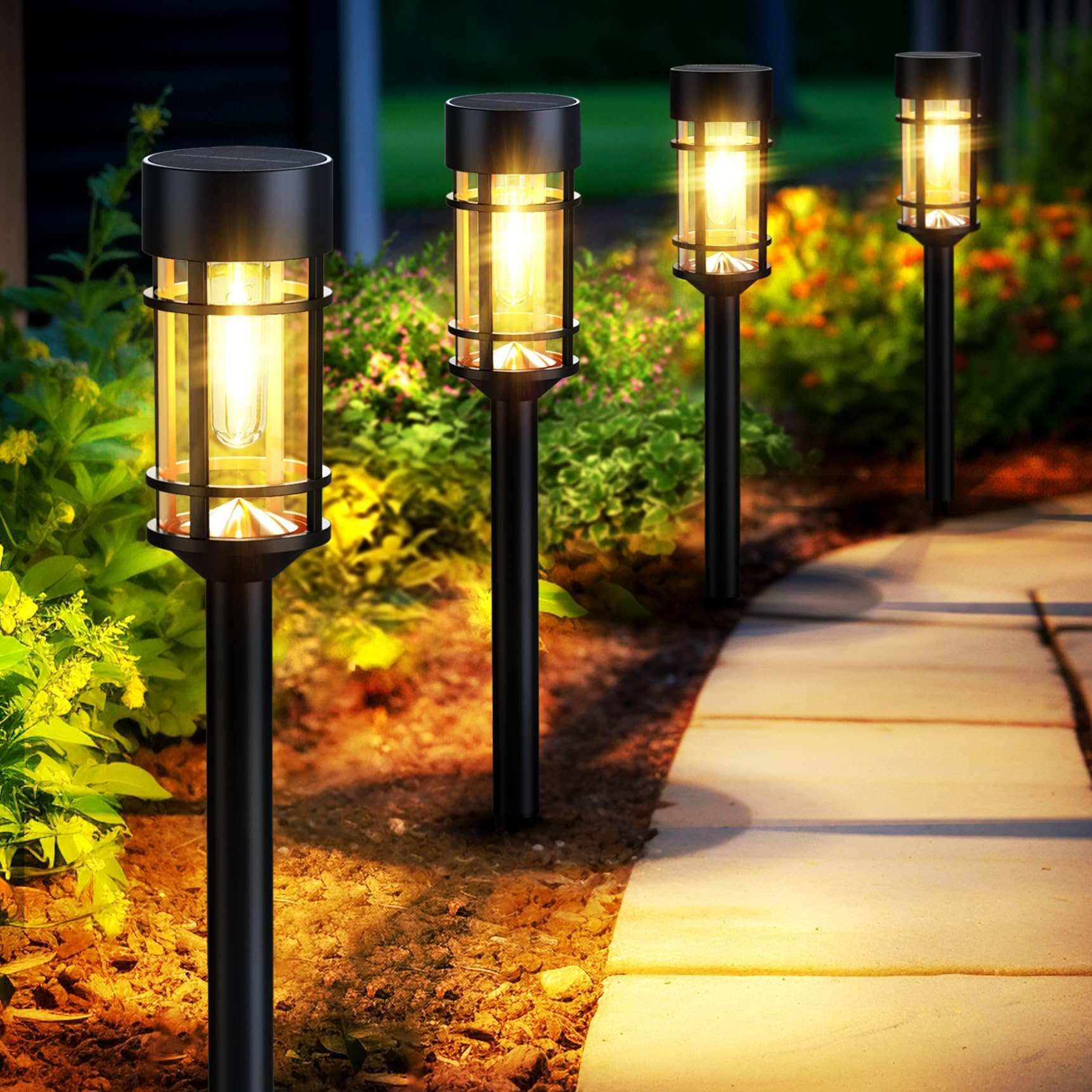 Aoibox 8 Pack Solar Pathway Lights 3000K Warm White LED Outdoor Glass Metal Landscape Lighting Waterproof for Yard Garden Walkway Driveway Lawn #LAB0219L01