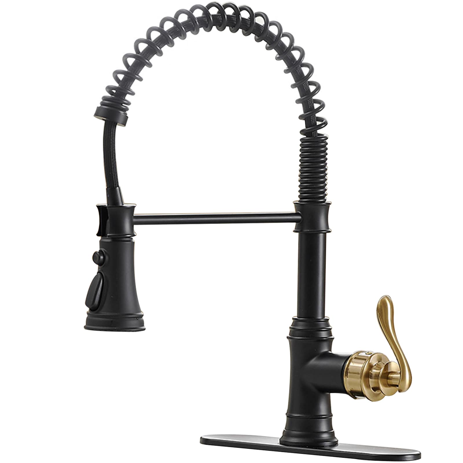 BWE A-94553-GB A-94553 Kitchen Faucet Black and Gold Single Handle Deck-mount Kitchen Faucet with Sprayer ( Deck Plate Included )