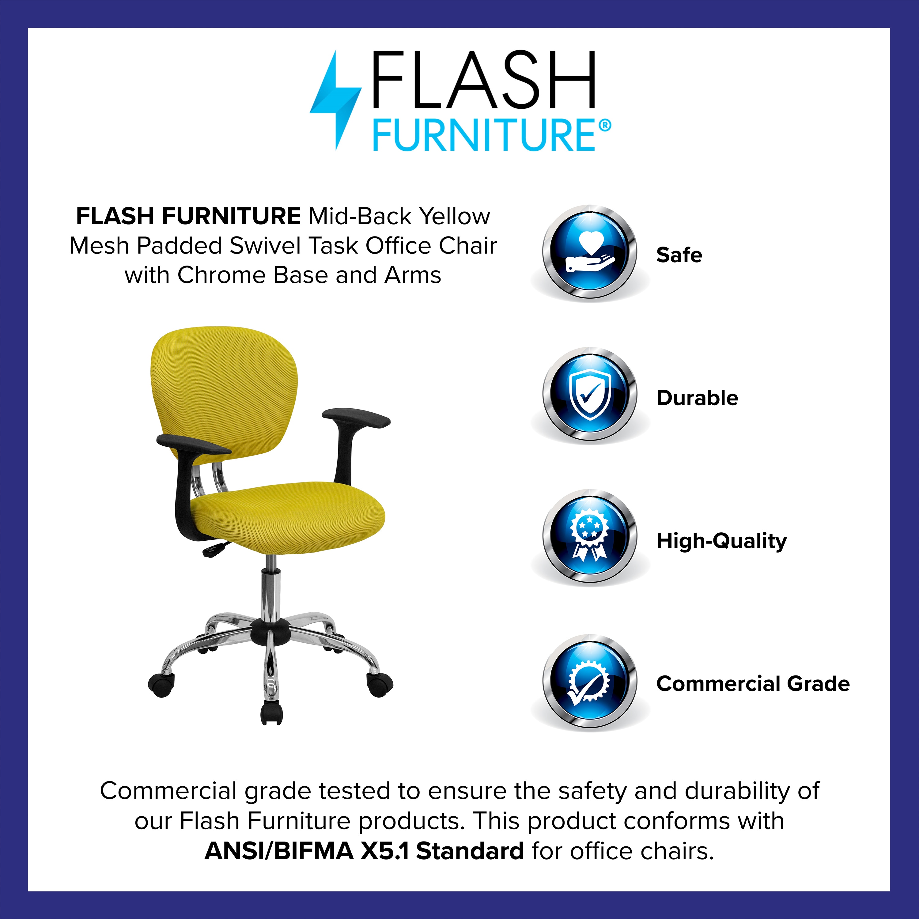 Ergonomic Mid-Back Mesh Task Chair in Vibrant Yellow with Metal Base