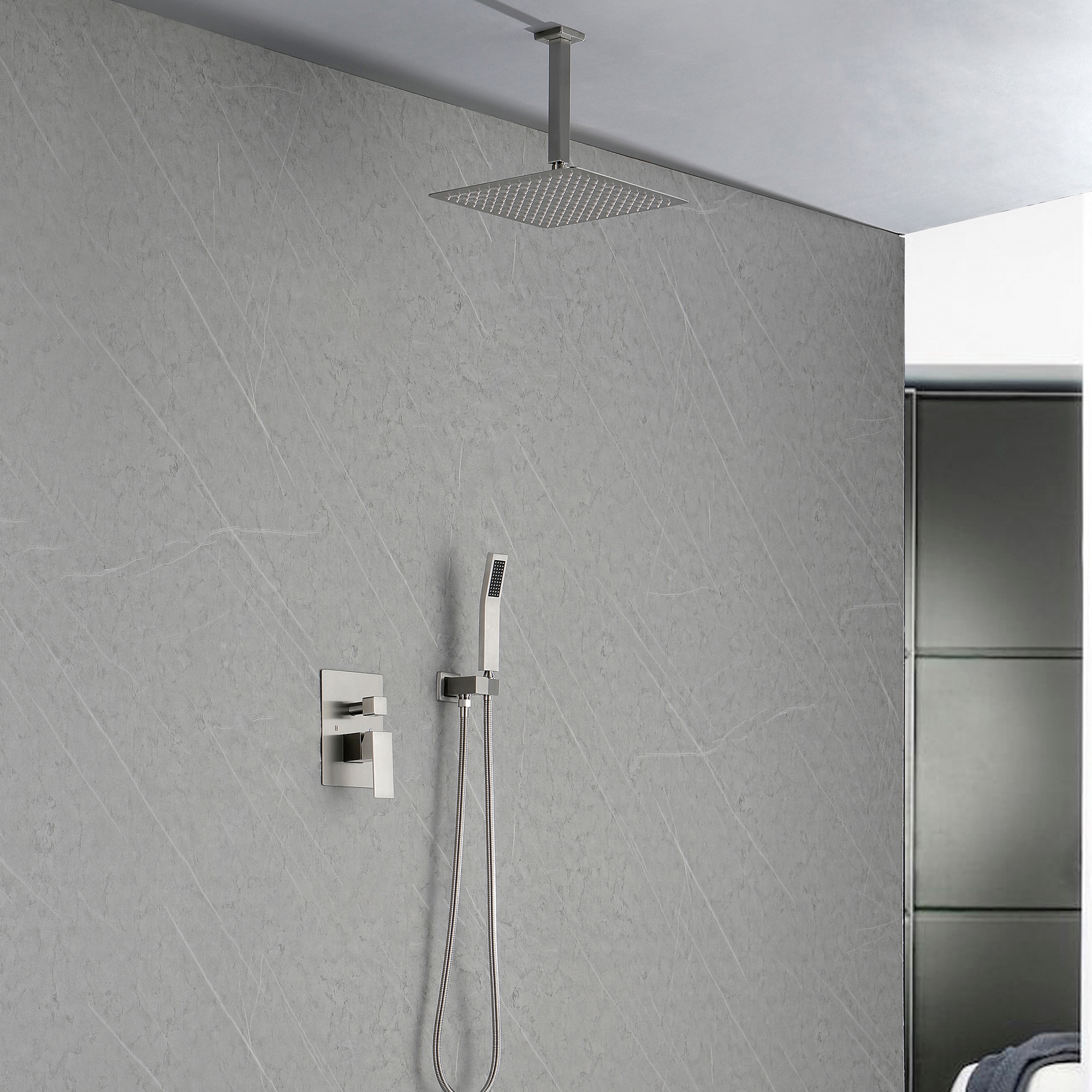 Mondawe Brushed Nickel 12-in Built-In Shower Faucet System With 2-way ...