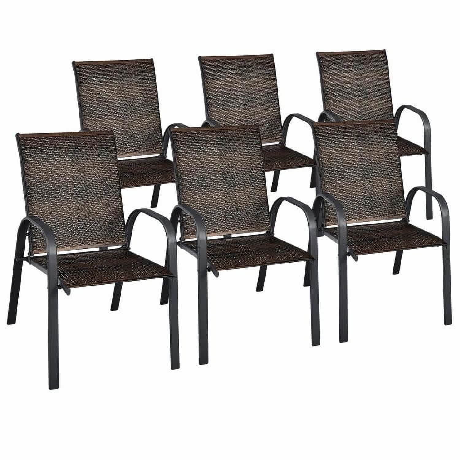 VERYKE Set of 6 Outdoor PE Wicker Stackable Chairs with Sturdy Steel Frame-Brown