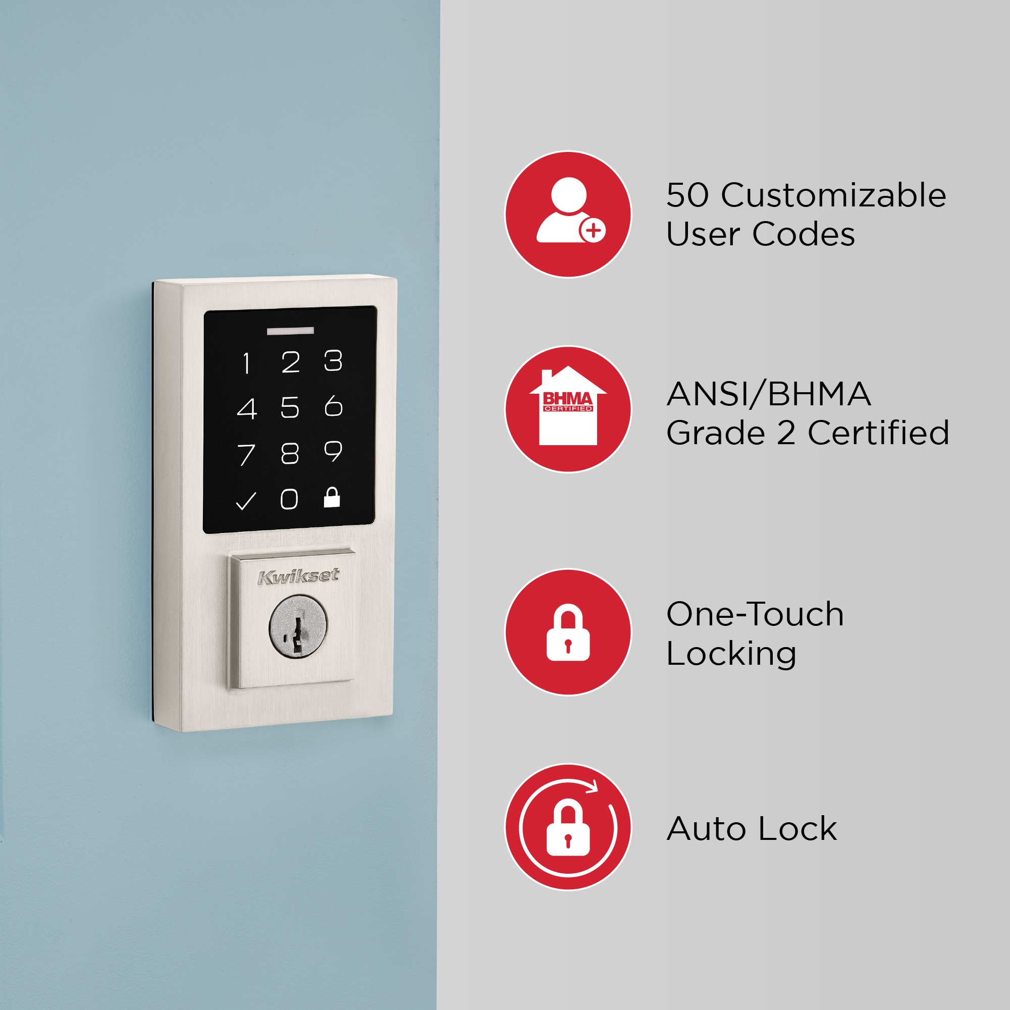 Kwikset Touchpad 270 SmartCode Contemporary Satin Nickel Electronic  Deadbolt Smartkey with Keypad in the Electronic Door Locks department at  Lowes.com