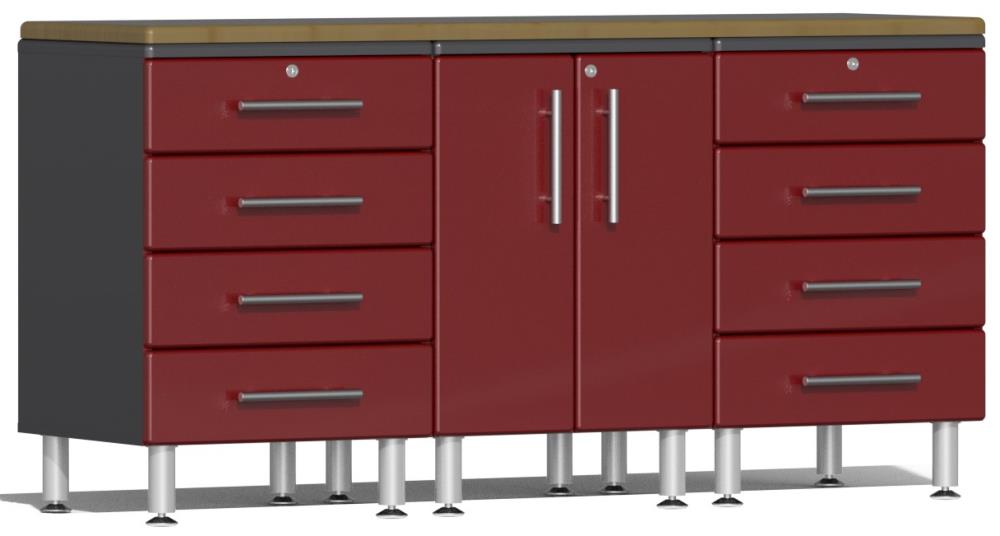 Ulti-MATE Garage UG24042R 70.8-in W x 36.5-in H x 21-in D 3 -Cabinets Composite wood Red metallic facing over Gray cabinet box Garage Storage System
